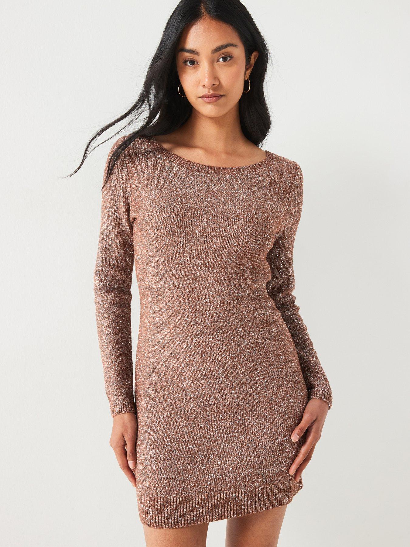 undefined Suneti Long Sleeve Glitter Knit Mini Dress - Pink