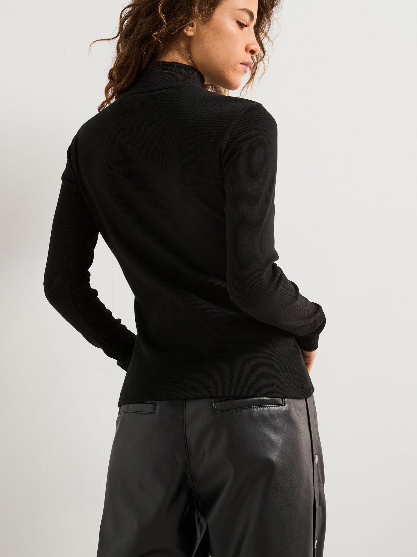 Image 2 of 4 of HUGO Easy Long Sleeve Chest Logo Polo Neck Top - Black