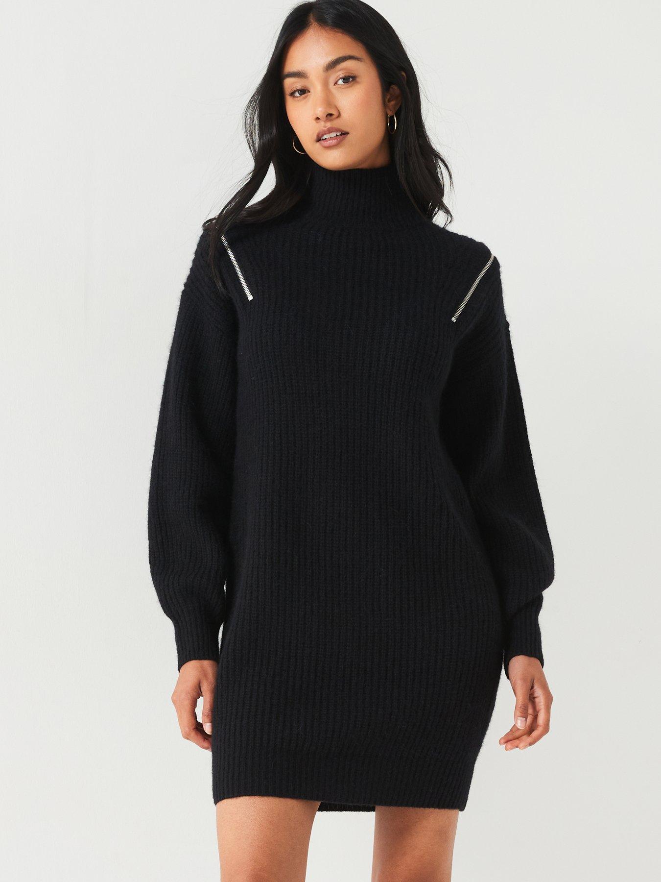 undefined Sorrenio Polo Neck Zip Sleeve Mini Dress - Black
