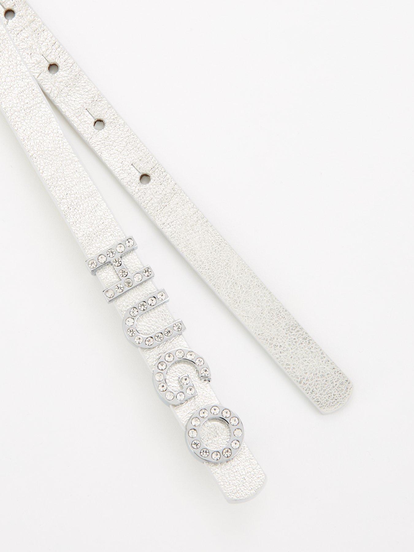 Image 3 of 3 of HUGO Zula Metallic Diamante Belt - Silver