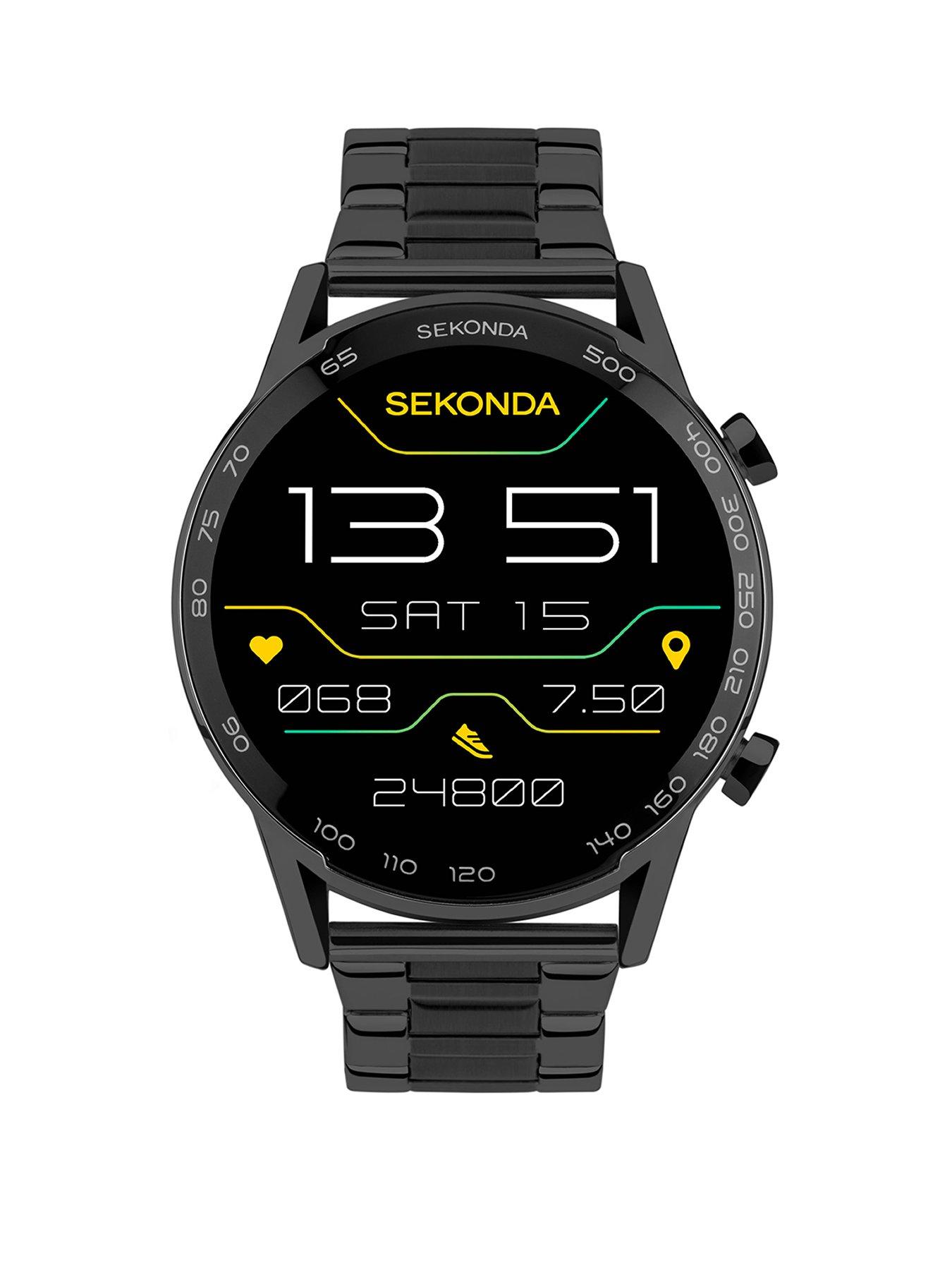 Sekonda Mens Active Plus Black Stainless Steel Bracelet Smartwatch