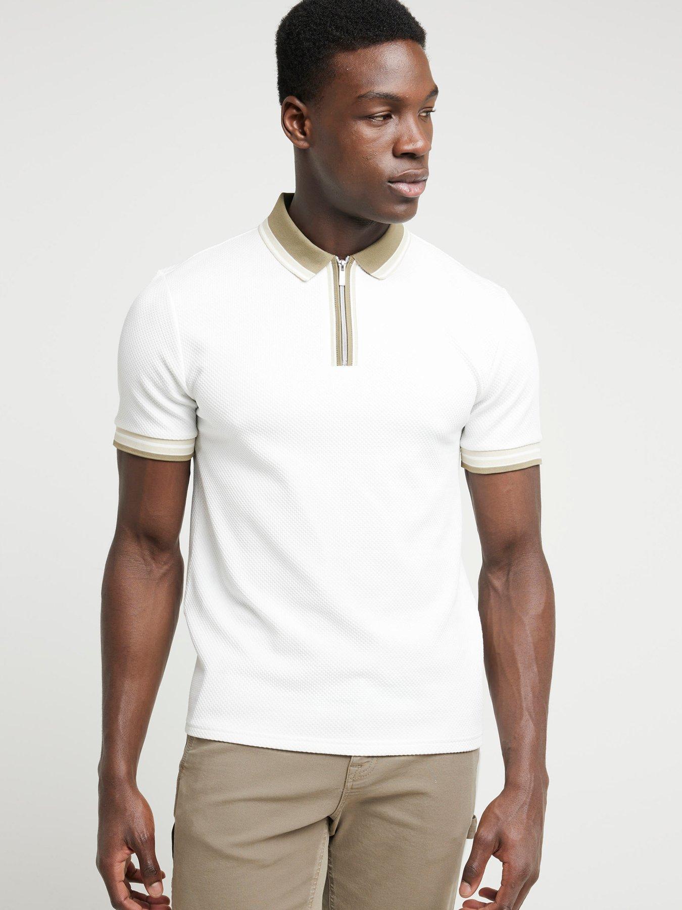 Short Sleeve Tape Contrast Collar Polo Shirt White