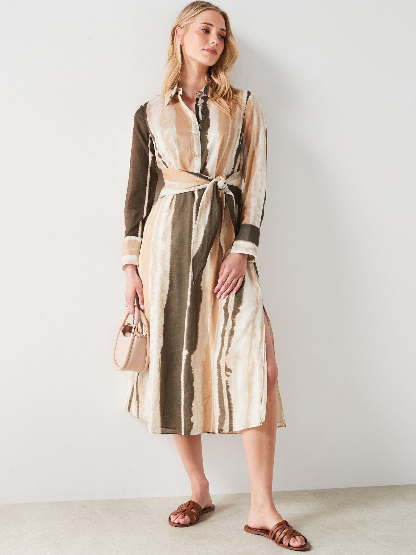 undefined Tie-Dye Shirt Dress - Brown and Cream