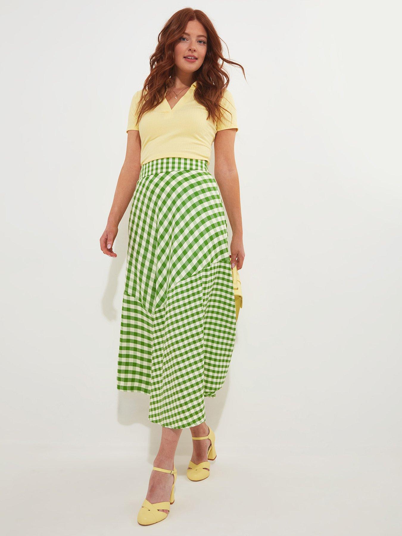 Green gingham midi skirt sale