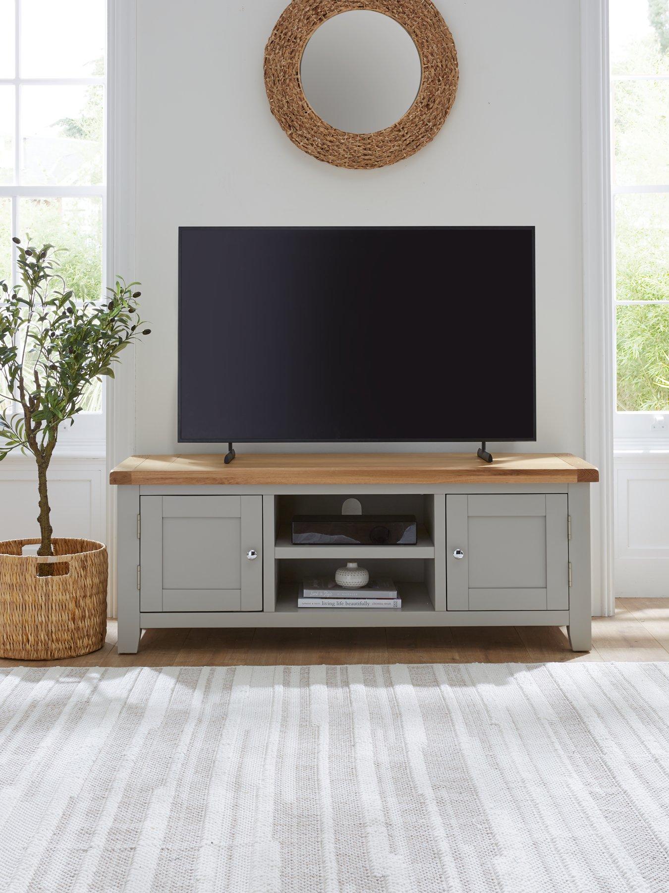 Very Home Hamilton Ready Assembled 2 Door TV Unit - fits up to 50 inch TV - Light Grey/Oak Effect - contains Solid Wood