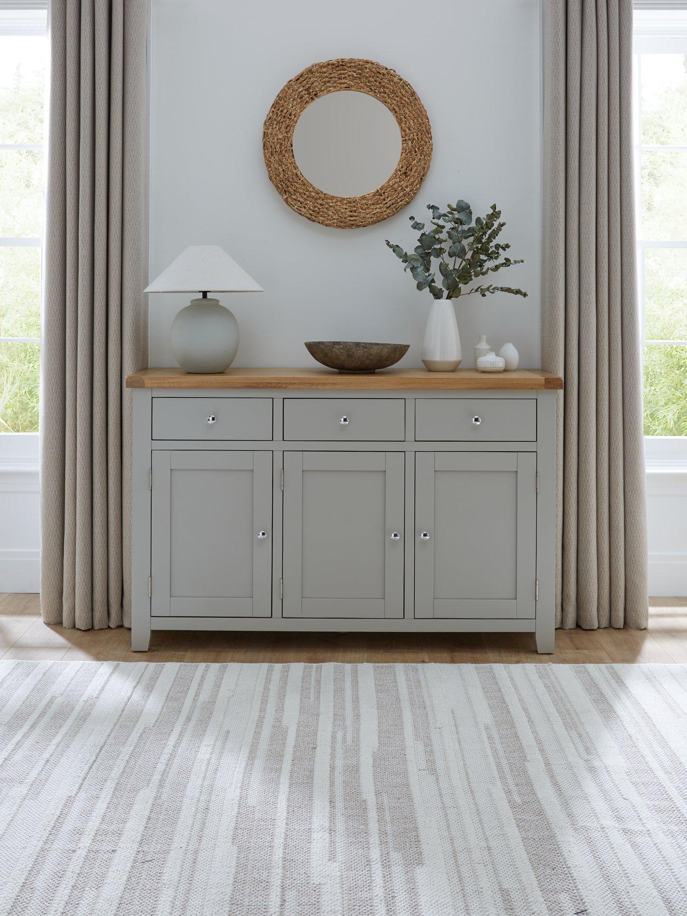 Image 1 of 7 of Very Home Hamilton Ready Assembled 3 Door, 3 Drawer Sideboard - Light Grey/Oak - contains Solid Wood