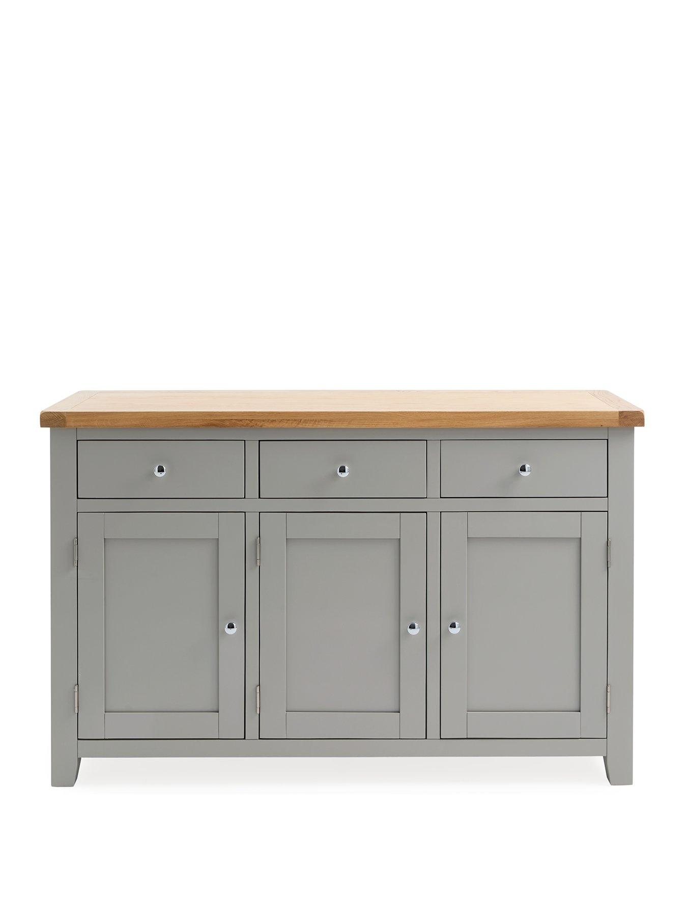 Image 2 of 7 of Very Home Hamilton Ready Assembled 3 Door, 3 Drawer Sideboard - Light Grey/Oak - contains Solid Wood