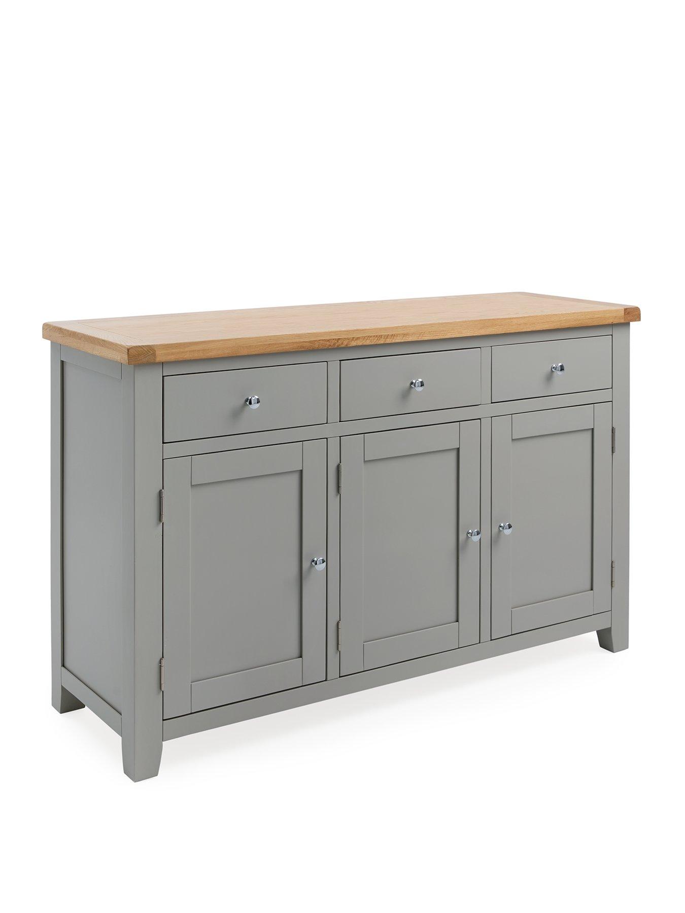 Image 3 of 7 of Very Home Hamilton Ready Assembled 3 Door, 3 Drawer Sideboard - Light Grey/Oak - contains Solid Wood