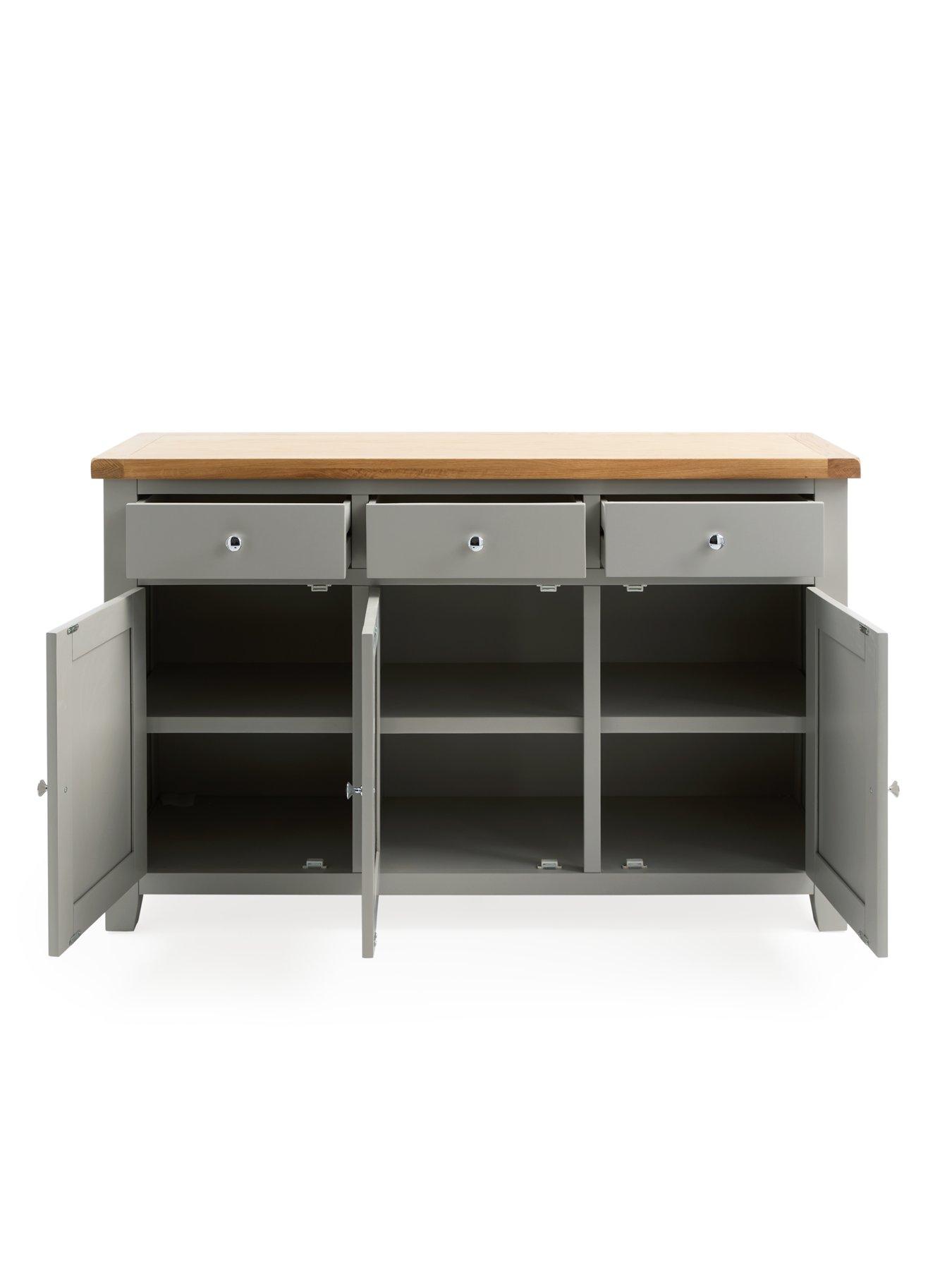 Image 4 of 7 of Very Home Hamilton Ready Assembled 3 Door, 3 Drawer Sideboard - Light Grey/Oak - contains Solid Wood