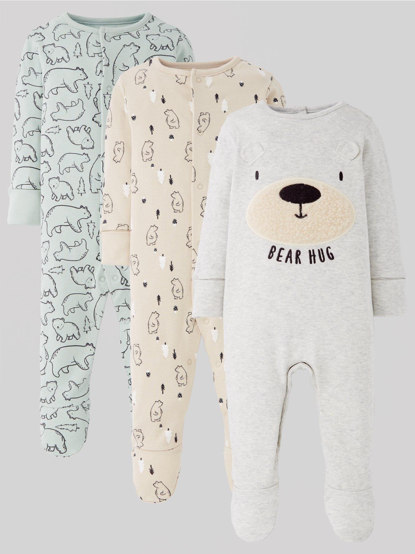  image of mini-v-by-very-boys-3-pack-bear-sleepsuit-multi