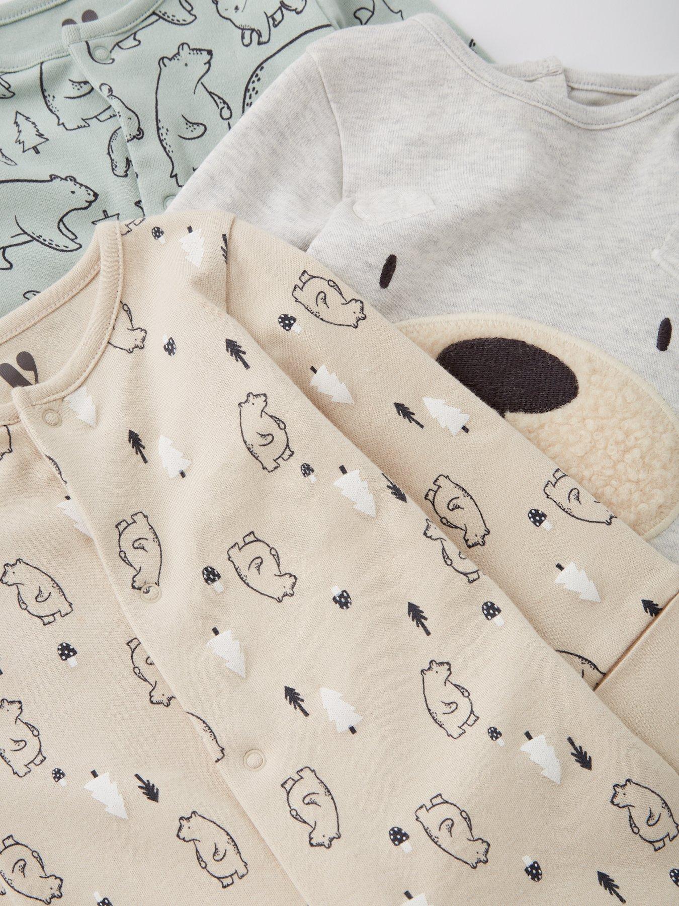  image of mini-v-by-very-boys-3-pack-bear-sleepsuit-multi