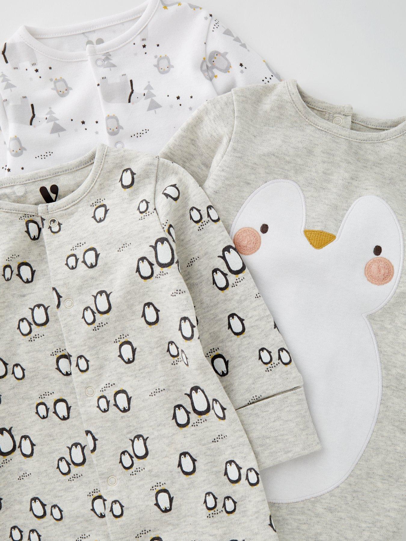  image of mini-v-by-very-unisex-3-pack-penguin-sleepsuit-multi
