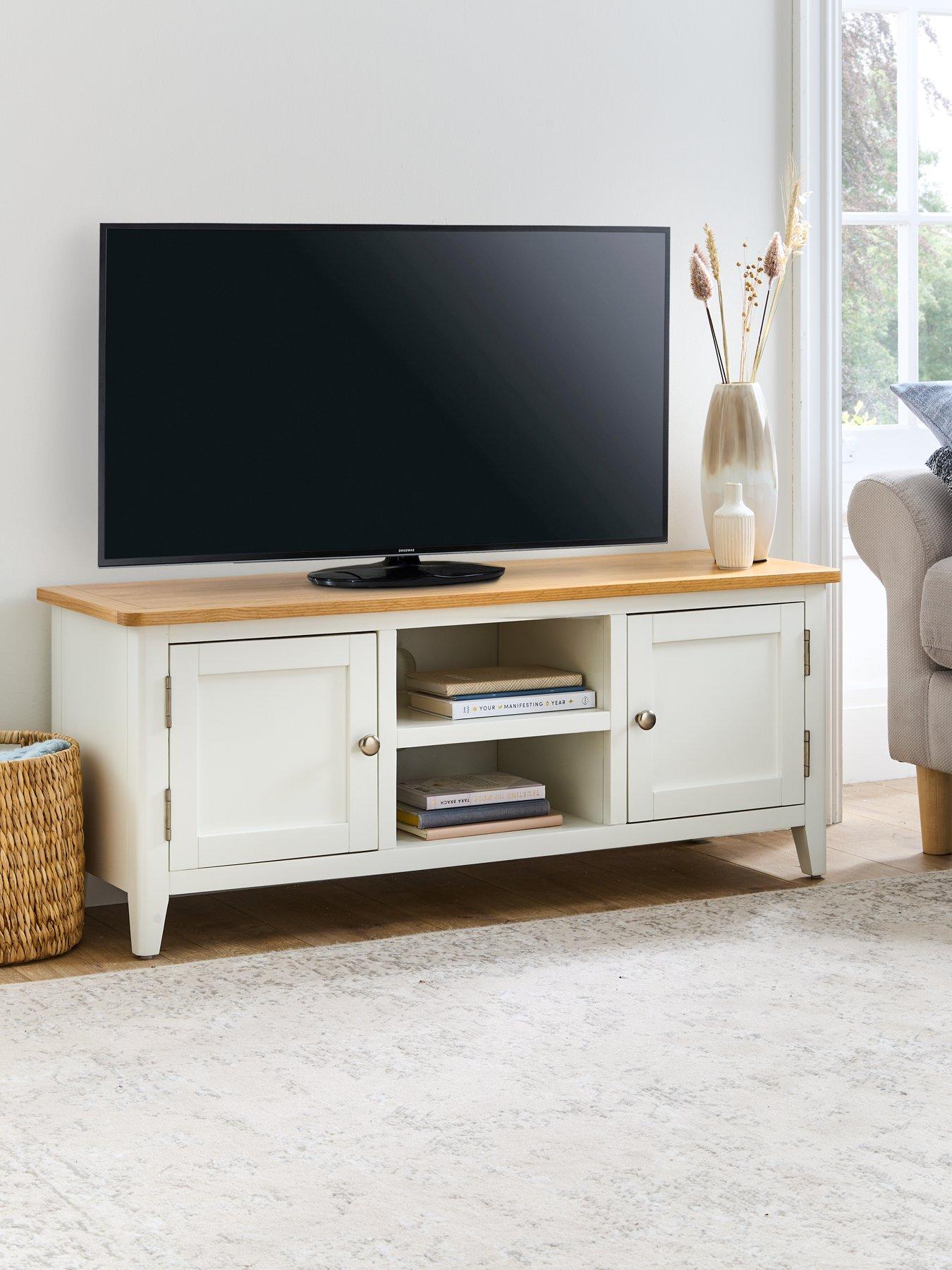 The Very Collection Harbour Ready Assembled 2 Door TV Unit - White/Oak - fits up to 42 inch TV