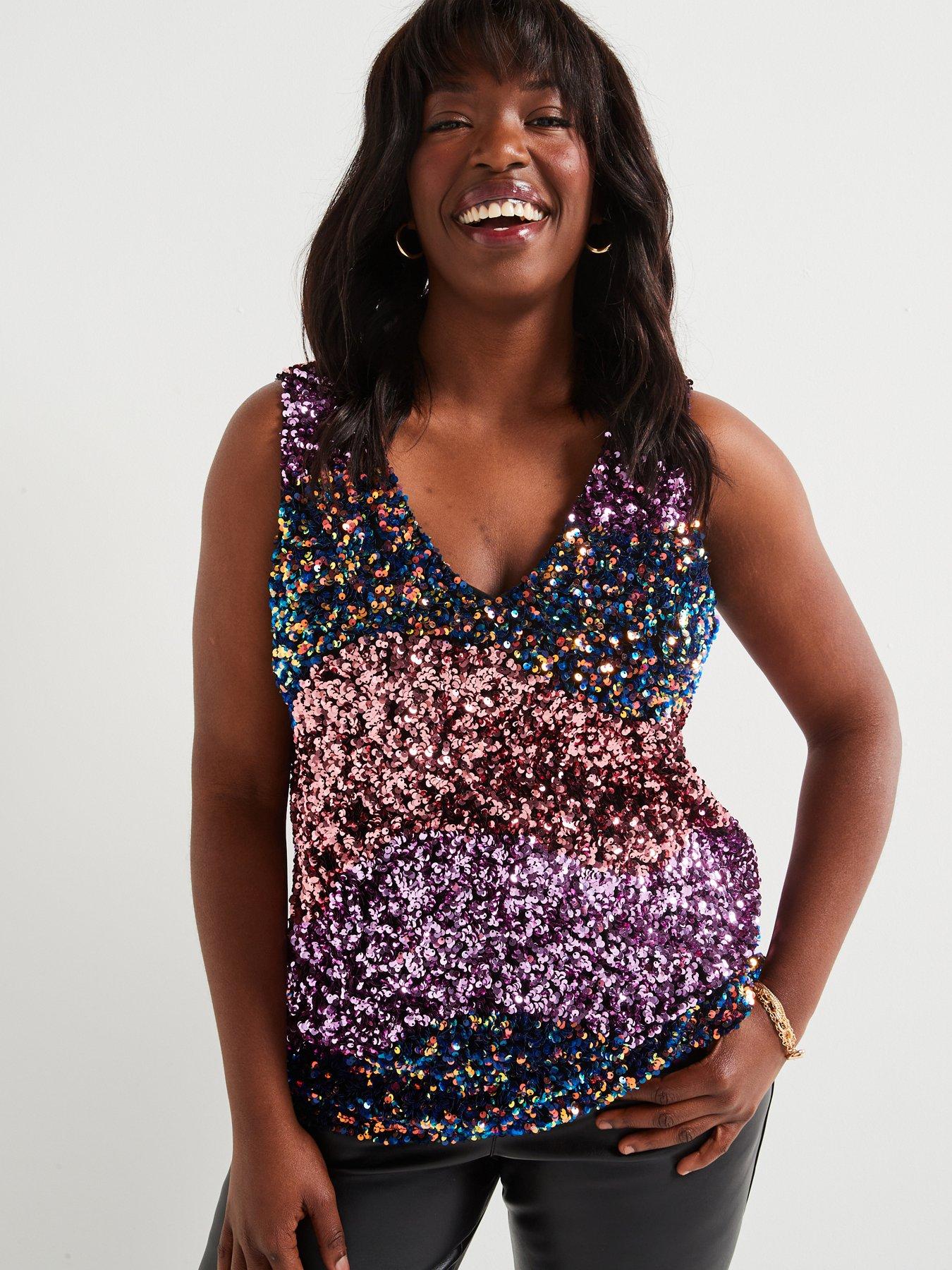 undefined Sequin V Neck Cami - Multi