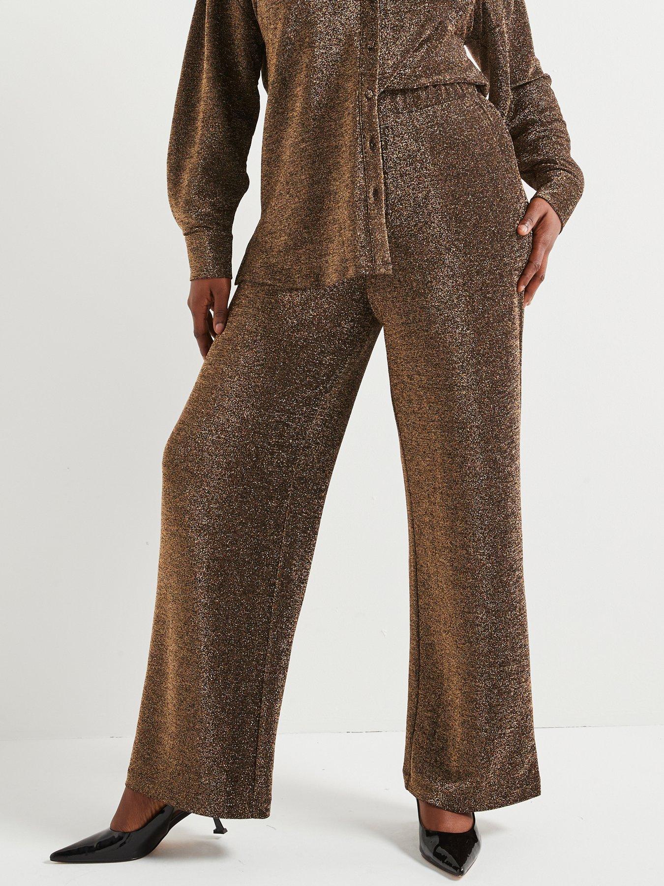 undefined Lurex Stretch Wide Leg Trouser - Gold