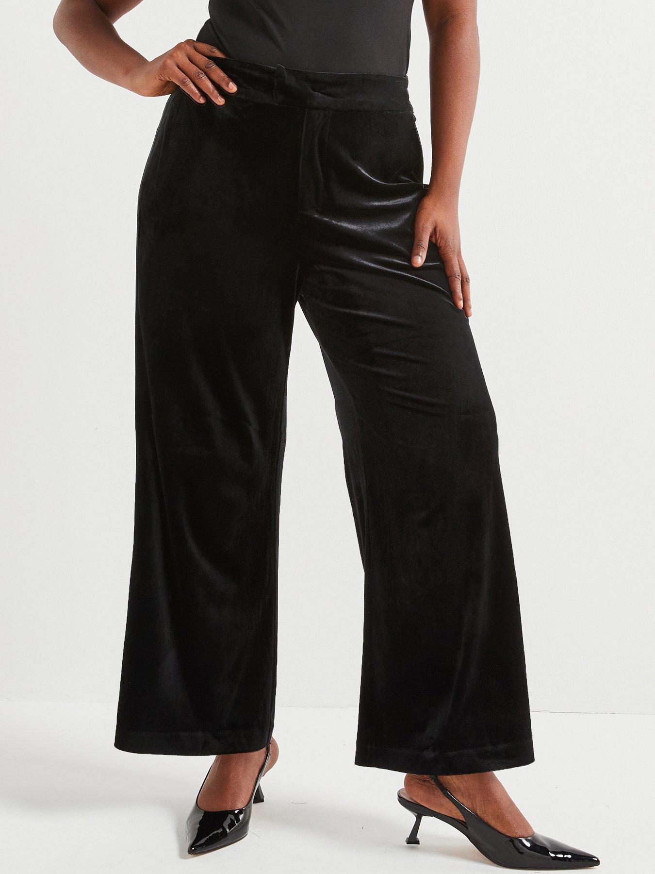 undefined Velvet Wide Leg Trouser - Black