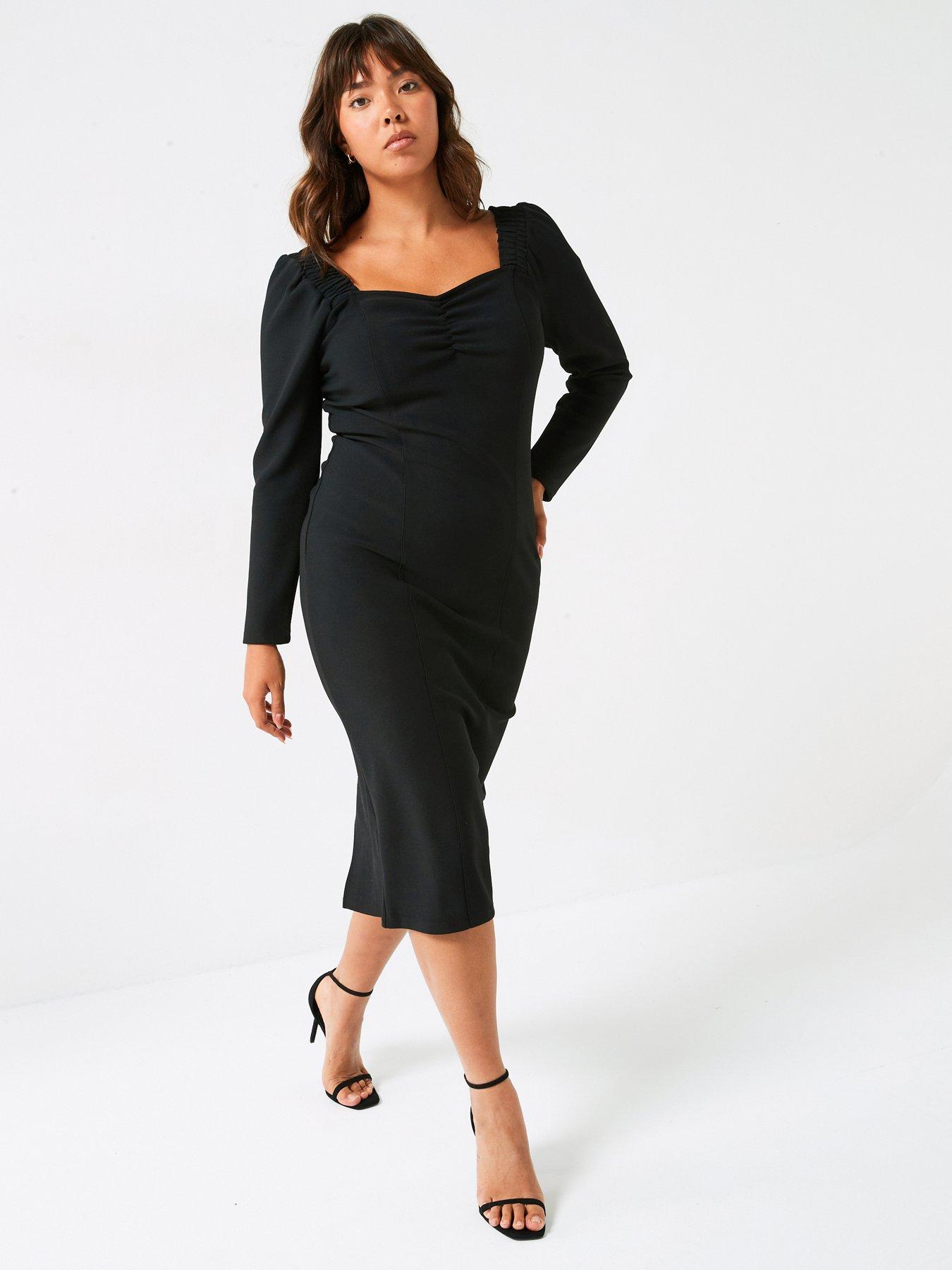 V by Very Curve Sweetheart Neck Bodycon Dress - Black | Littlewoods