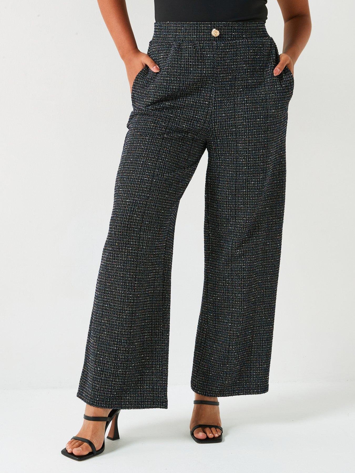 undefined Boucle Wide Leg Trouser - Black