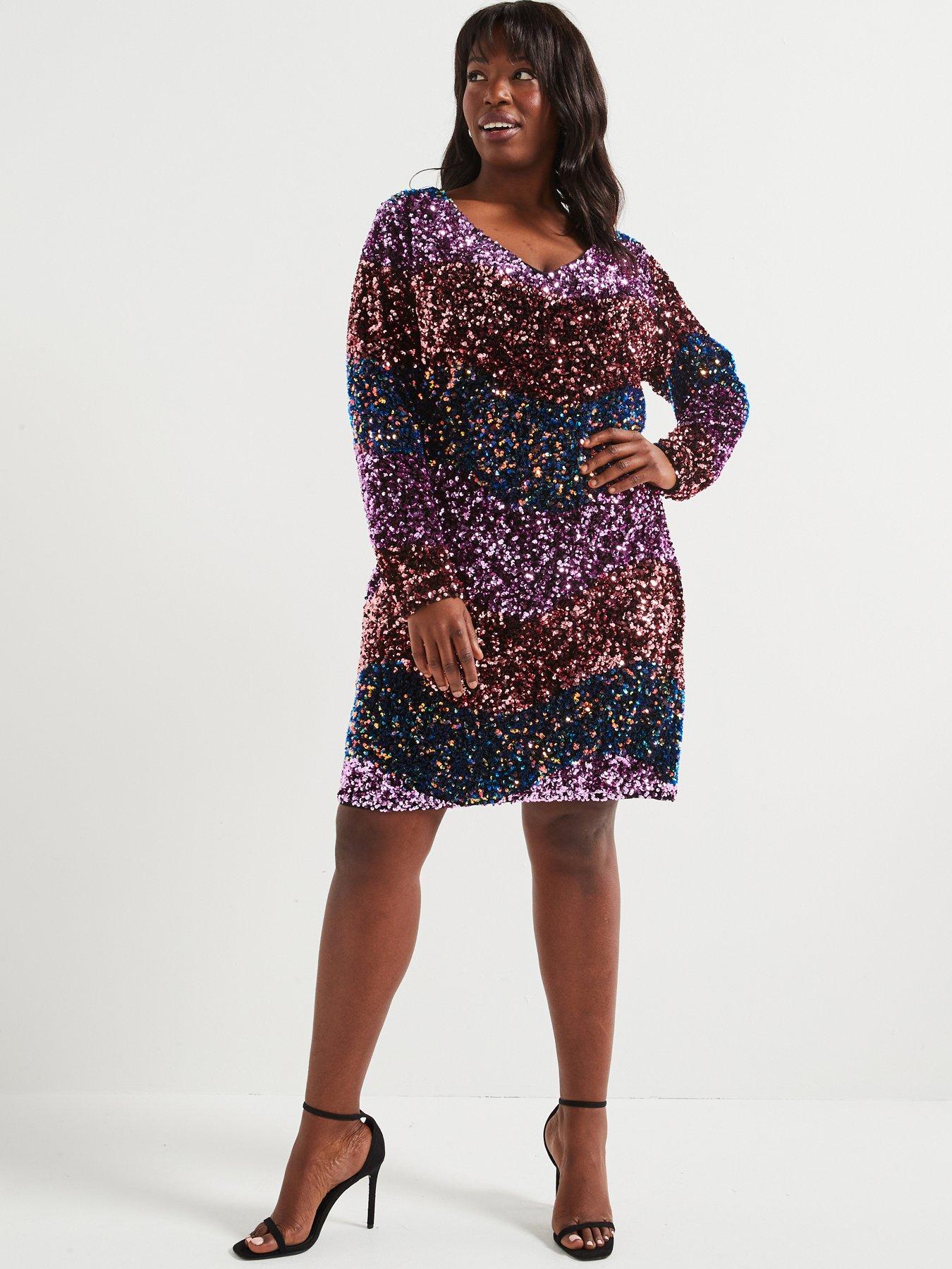  image of v-by-very-curve-sequin-neck-mini-dress-multi