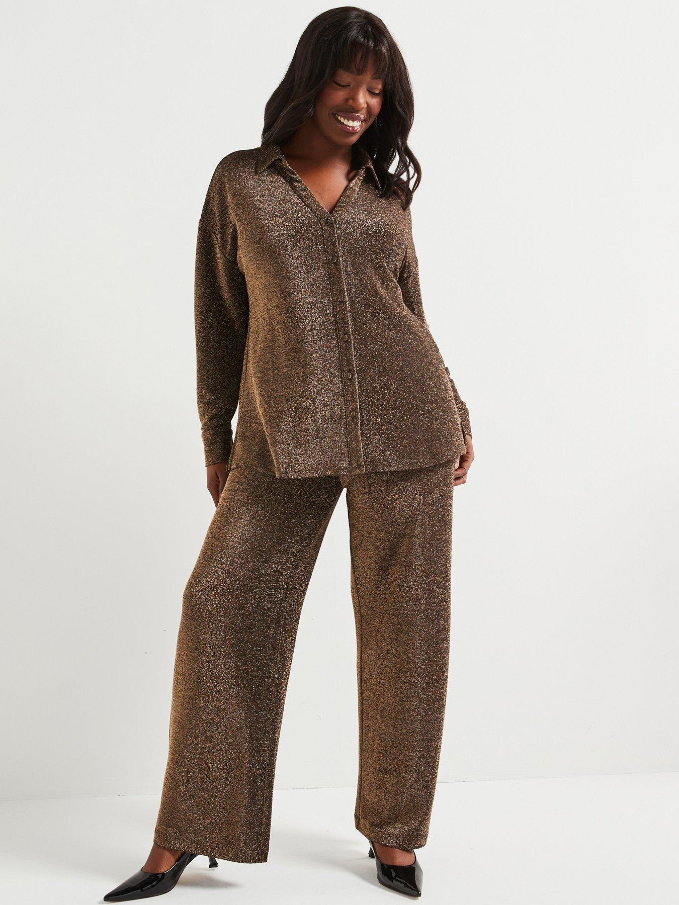 undefined Lurex Stretch Shirt Co-ord - Gold