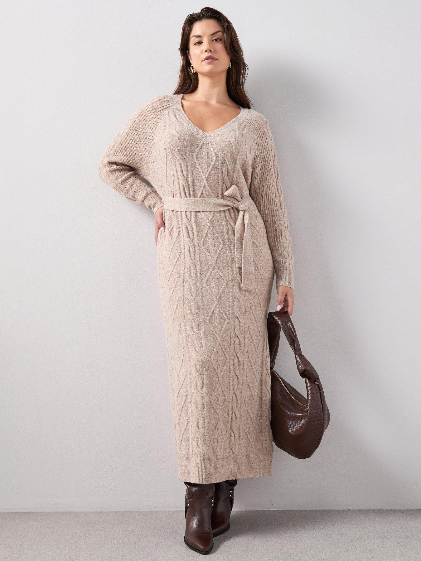 the-very-collection-curve-v-neck-knitted-dress-beige