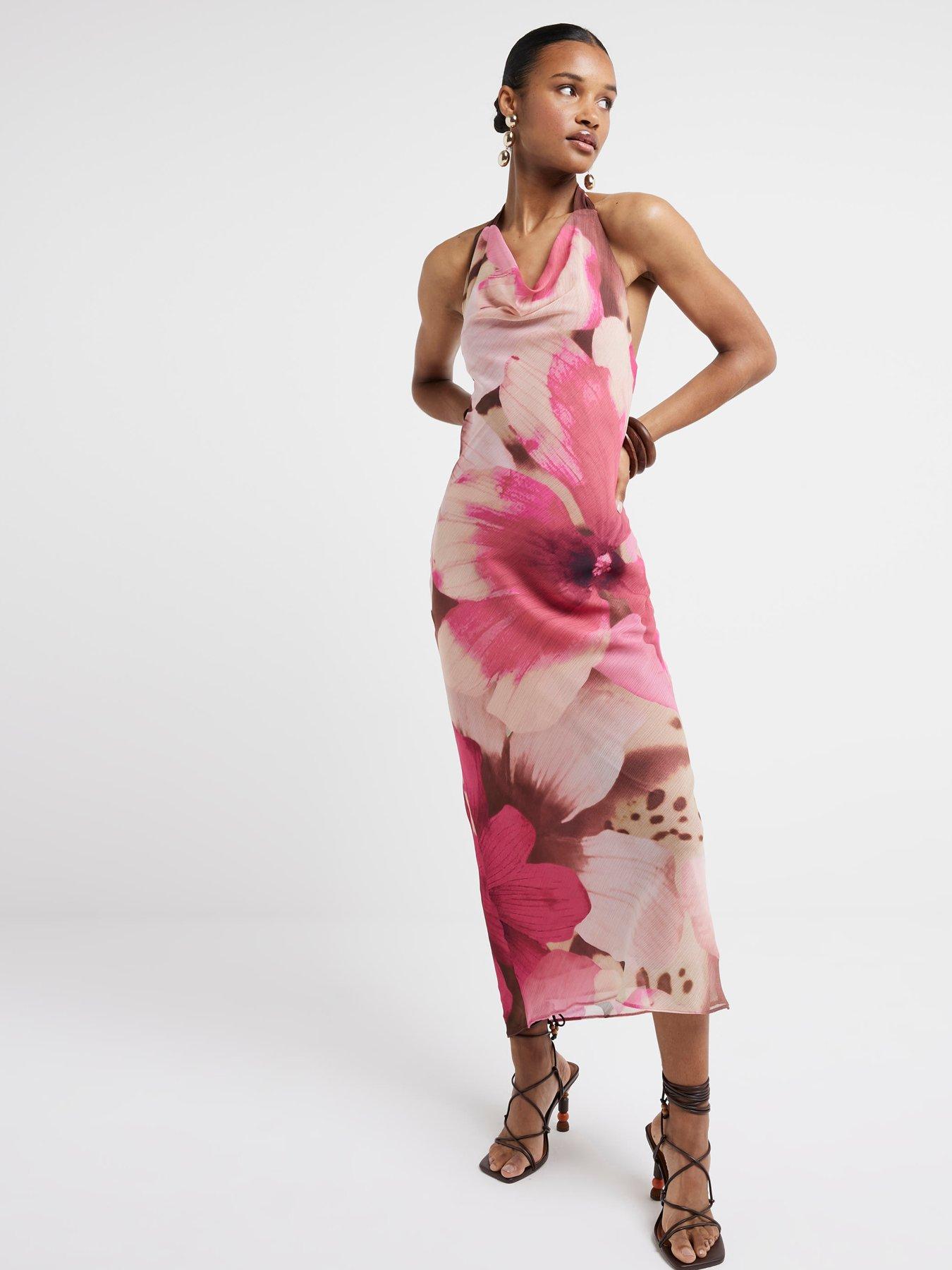 Image 1 of 5 of River Island Halterneck Midiaxi Dress - Medium Purple