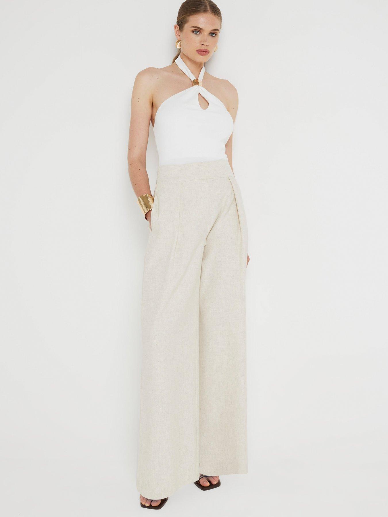 undefined Pleated Wide Leg Trouser - Light Beige