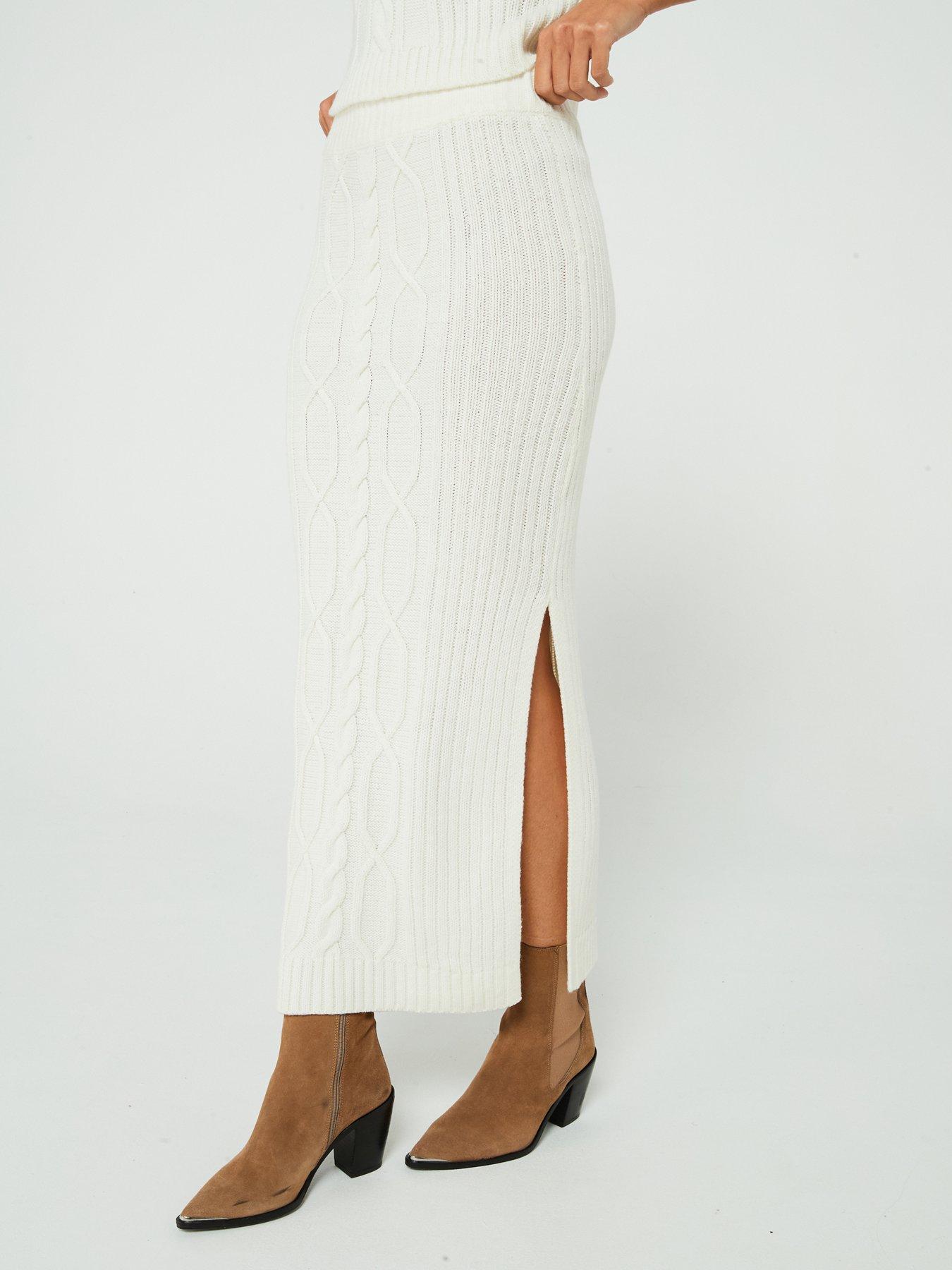 Cable Knit Maxi Skirt Co Ord In Cream