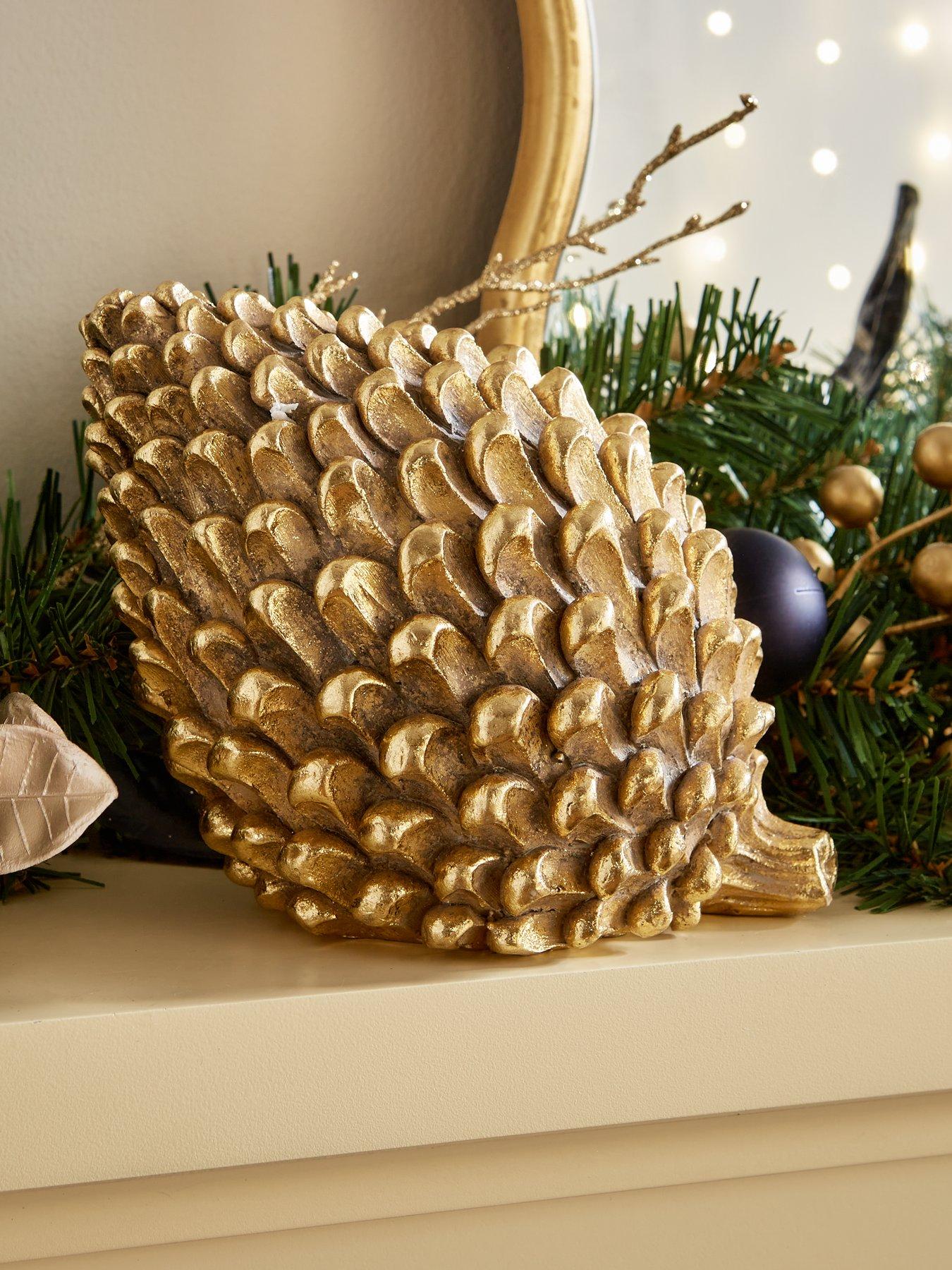 Image 1 of 3 of Festive 16 cm Ceramic Gold Pinecone Christmas Decoration