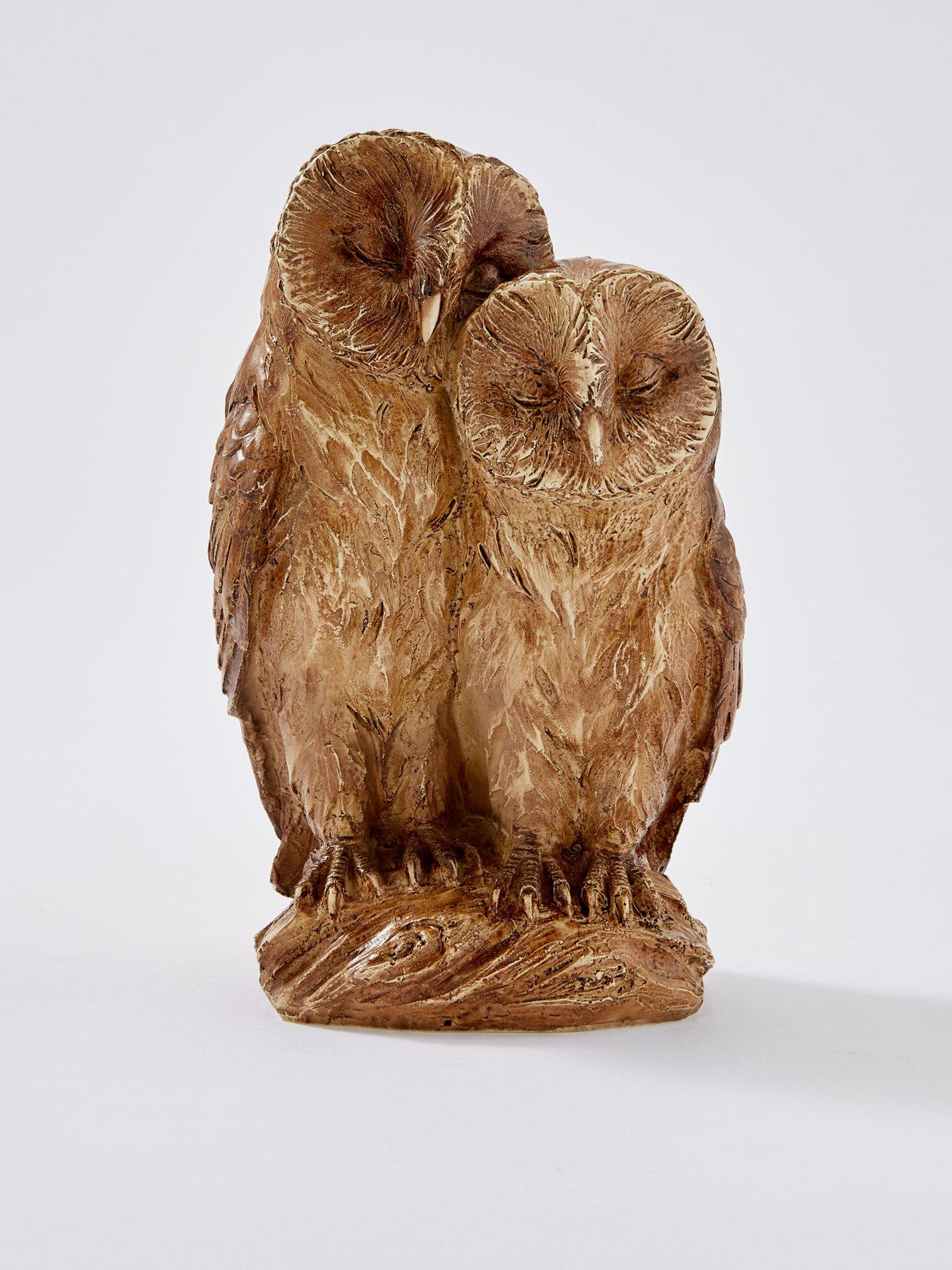 Image 2 of 3 of Festive 20 cm Carved Wood&nbsp;Effect Owls Christmas Decoration