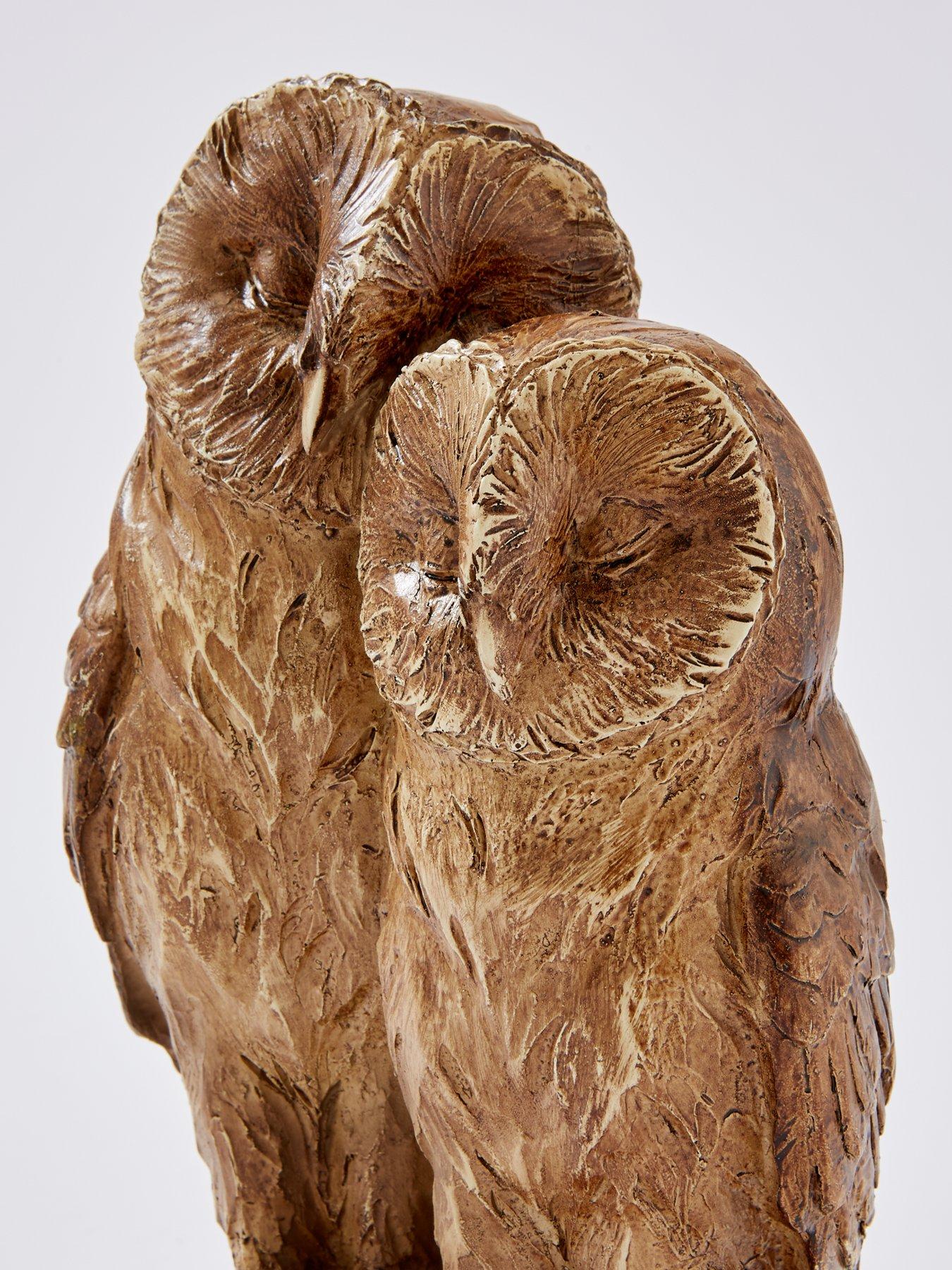 Image 3 of 3 of Festive 20 cm Carved Wood&nbsp;Effect Owls Christmas Decoration
