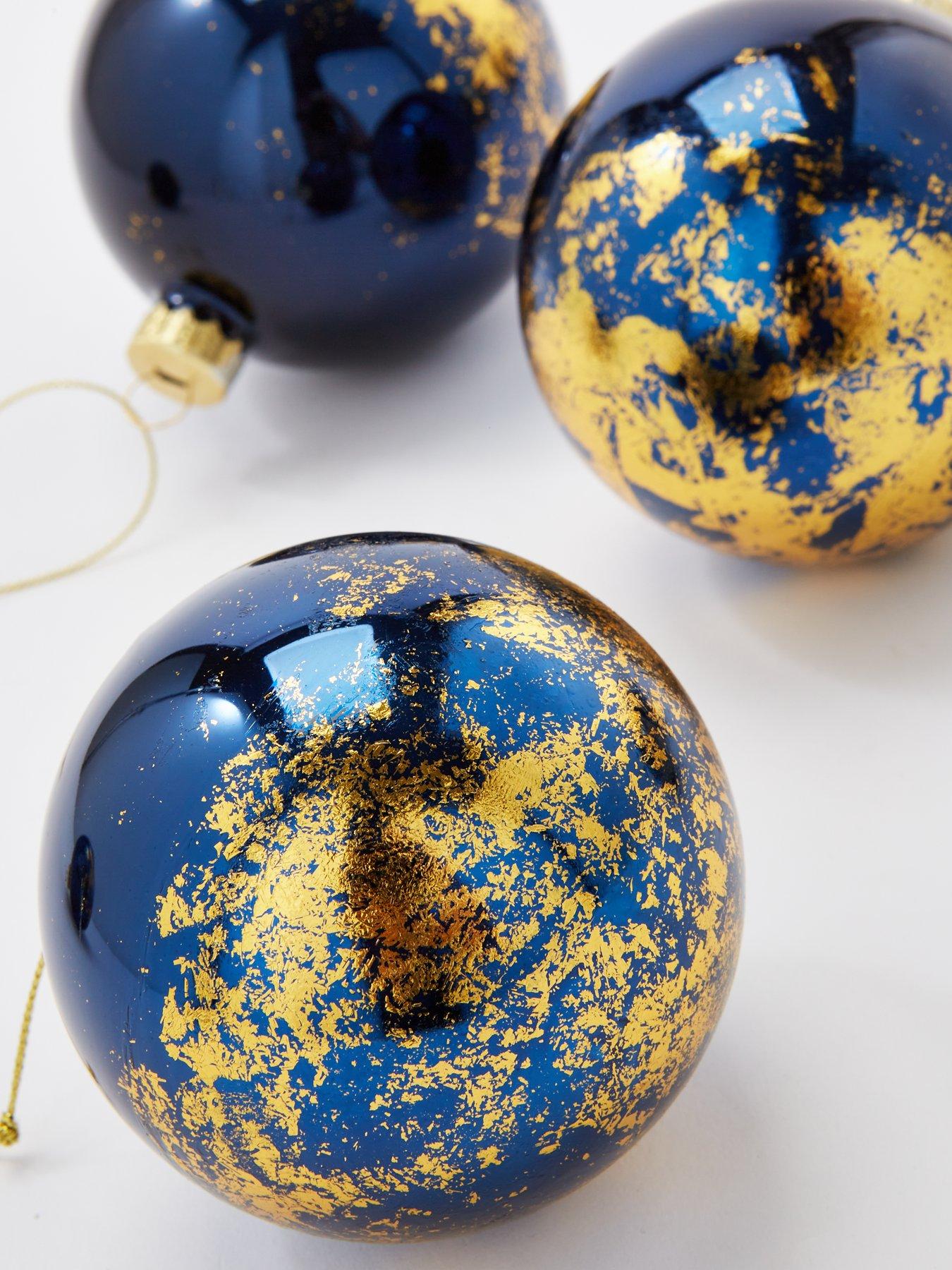 Image 3 of 4 of Festive Set 6 Gold/Blue Glass Christmas Tree&nbsp;Baubles