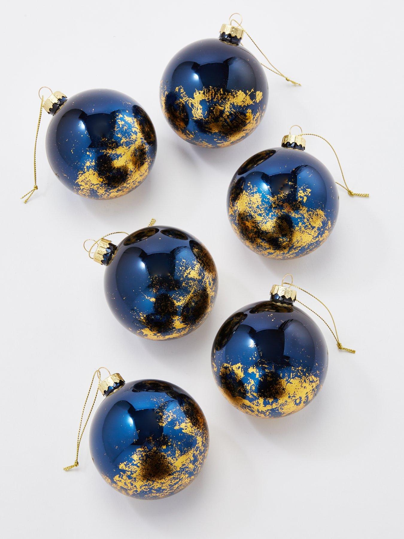 Image 4 of 4 of Festive Set 6 Gold/Blue Glass Christmas Tree&nbsp;Baubles