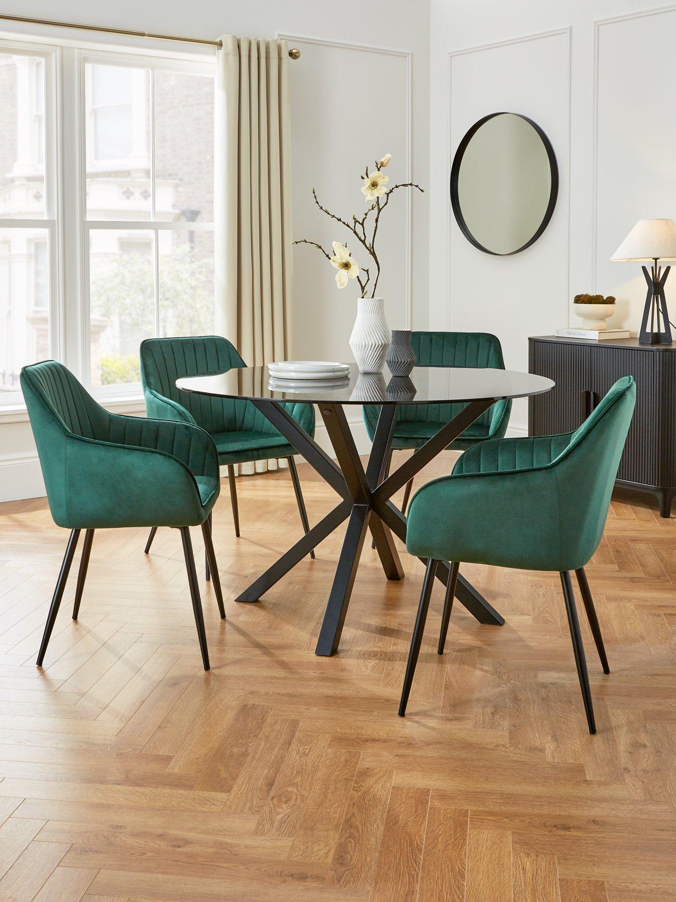 Very Home Chopstick 120 cm Round Dining Table + 4 Alisha Chairs - Black/Green