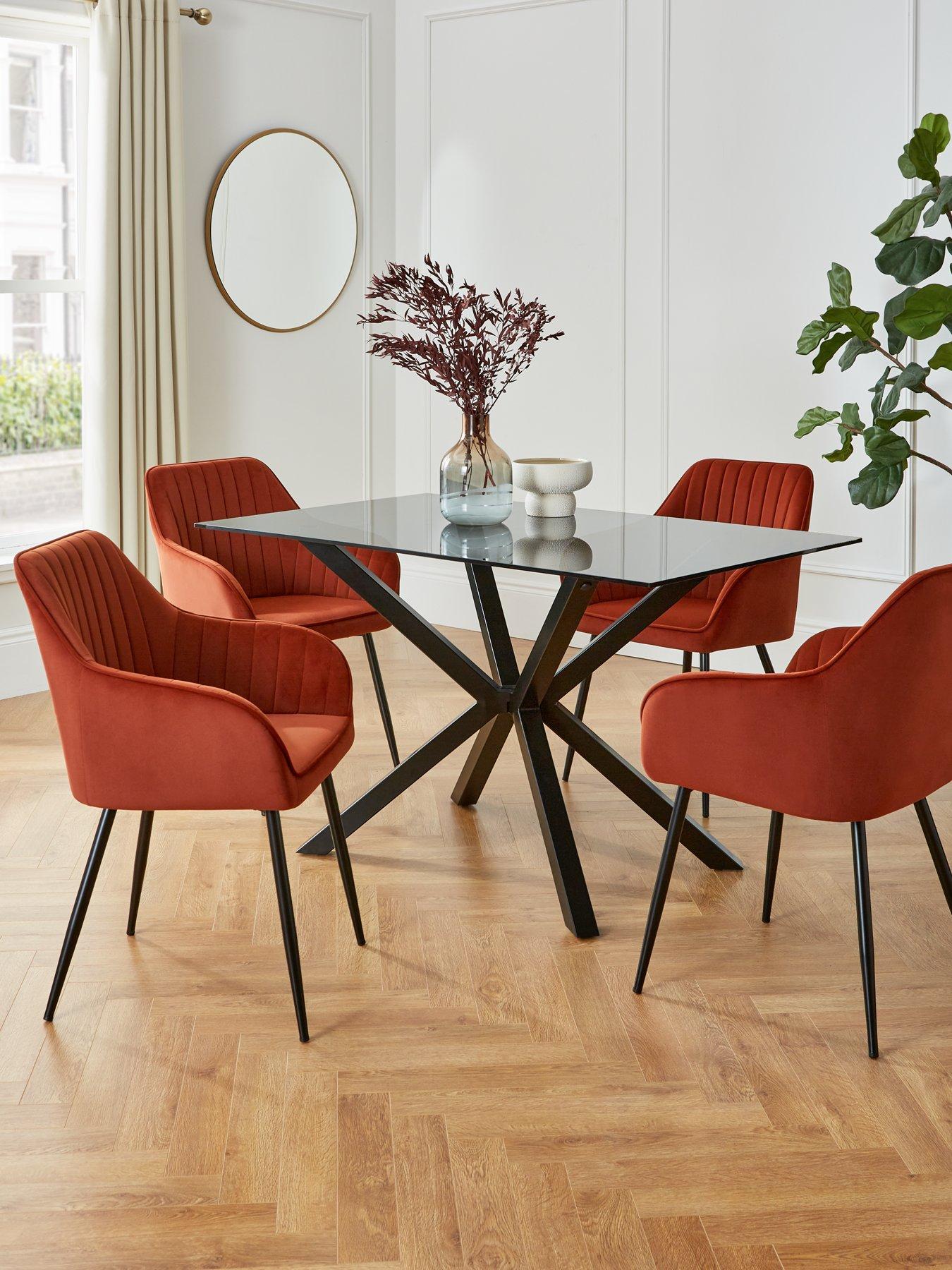 Image 1 of 6 of The Very Collection Chopstick 130 cm Rectangular Glass Top Dining Table + 4 Alisha Chairs - Black/Rust
