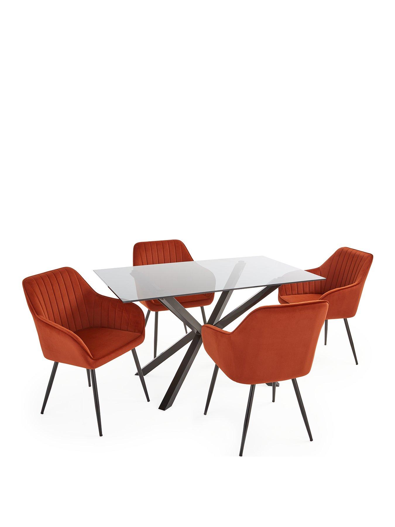 Image 2 of 6 of The Very Collection Chopstick 130 cm Rectangular Glass Top Dining Table + 4 Alisha Chairs - Black/Rust