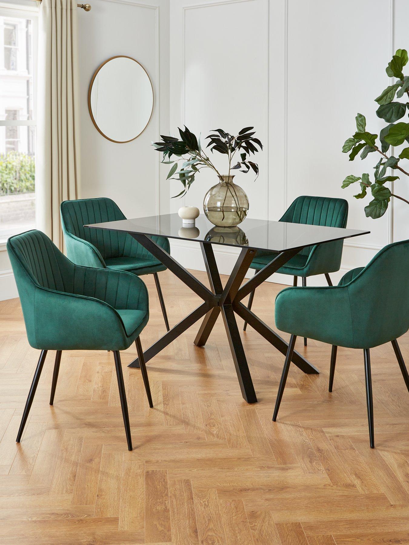 Very Home Chopstick 130 cm Rectangular Glass Top Dining Table + 4 Alisha Chairs - Black/Green