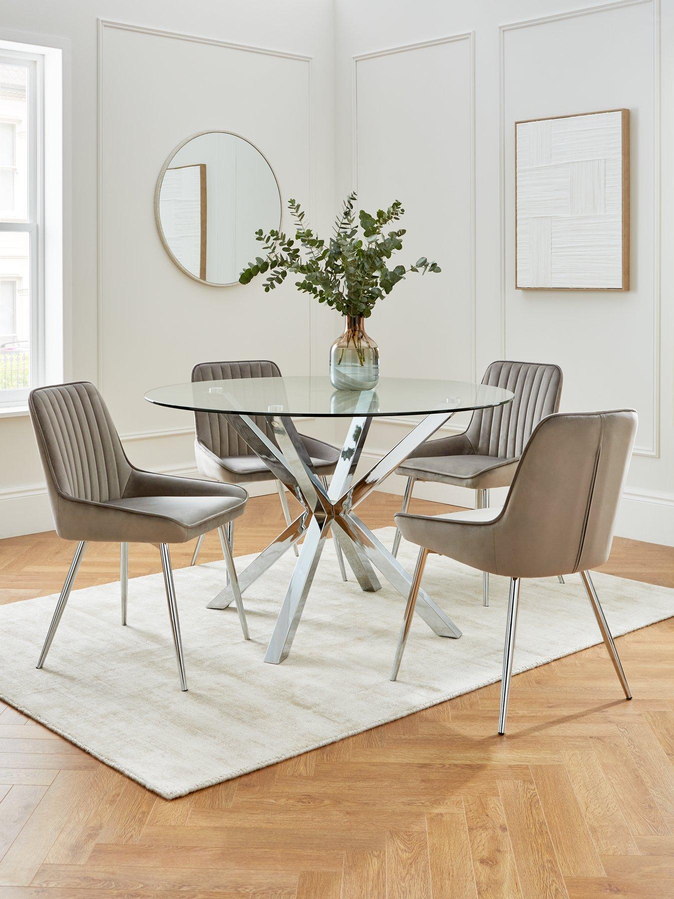 Very Home Chopstick 120 cm Round Dining Table + 4 Alisha Chairs - Chrome/Grey
