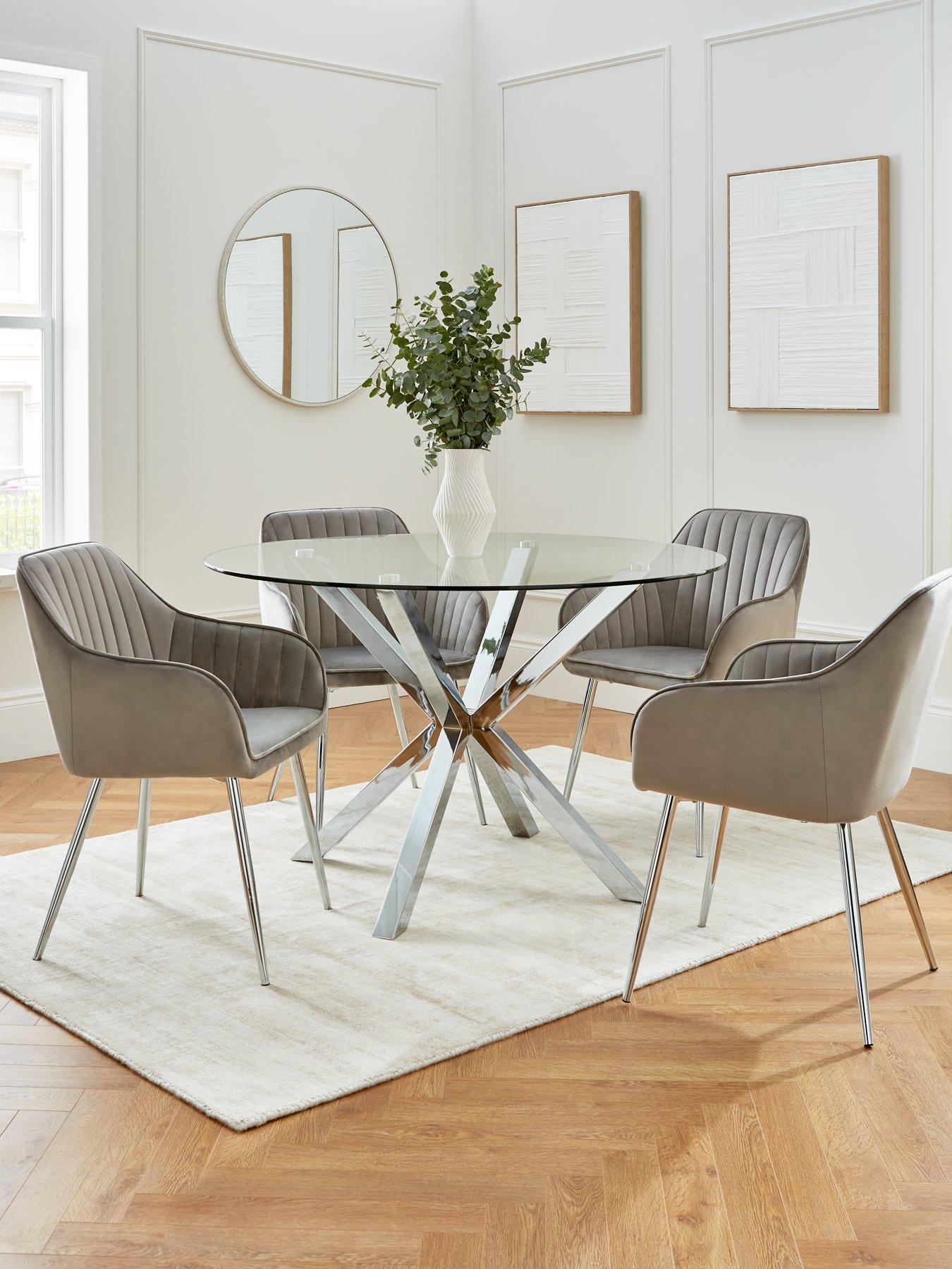 Very Home Chopstick 120 cm Round Dining Table plus 4 Alisha Chairs - Chrome/Grey