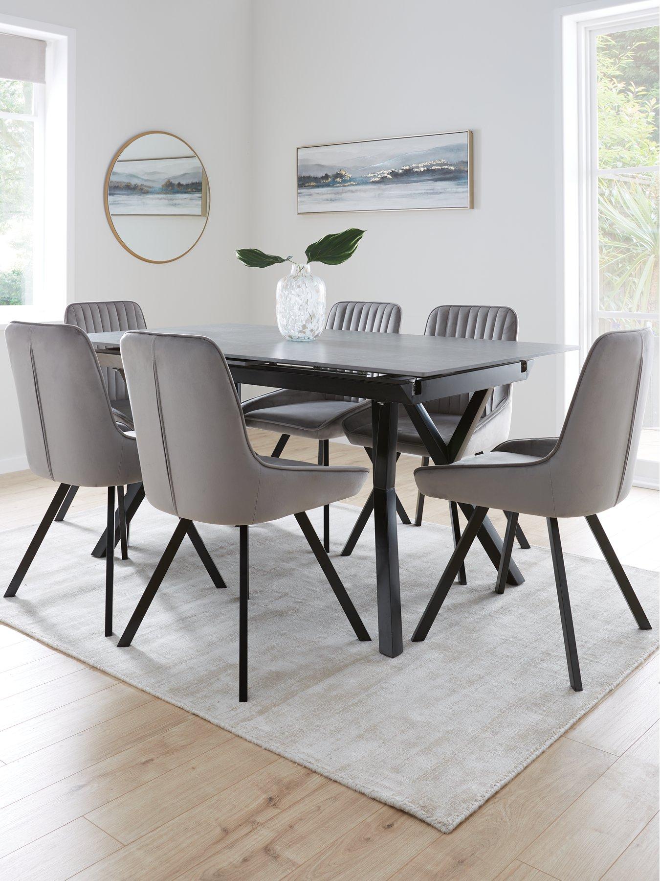 The Very Collection Corbin Ceramic Top 160-200 cm Extending Dining Table + 6 Marlow Chairs - Black/Grey