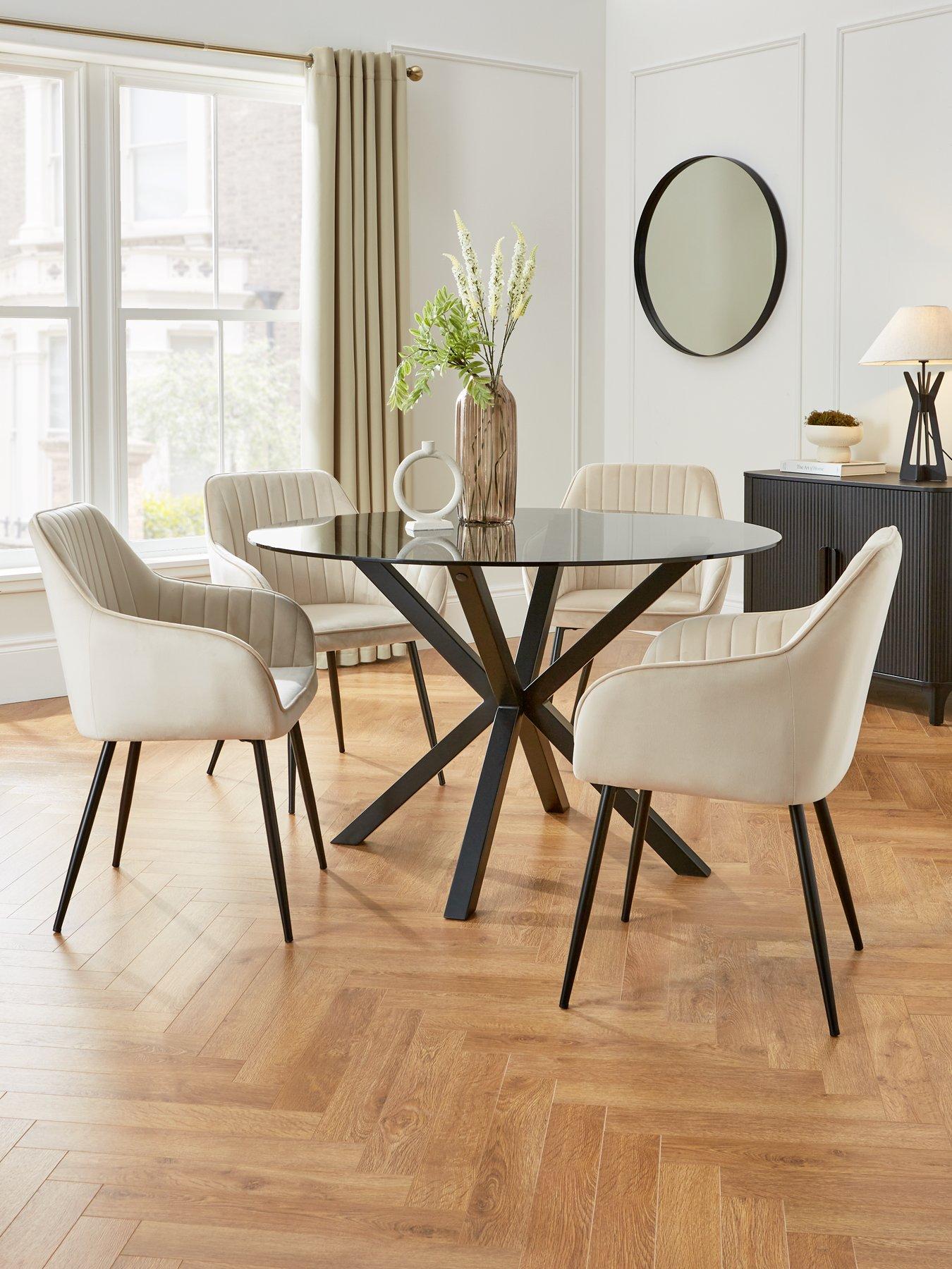 Very Home Chopstick 120 cm Round Dining Table plus 4 Alisha Fabric Chairs - Black/Natural