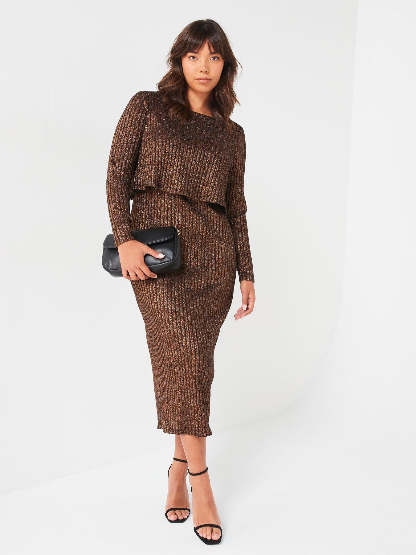 undefined Double Layer Dress Style Midi - Brown