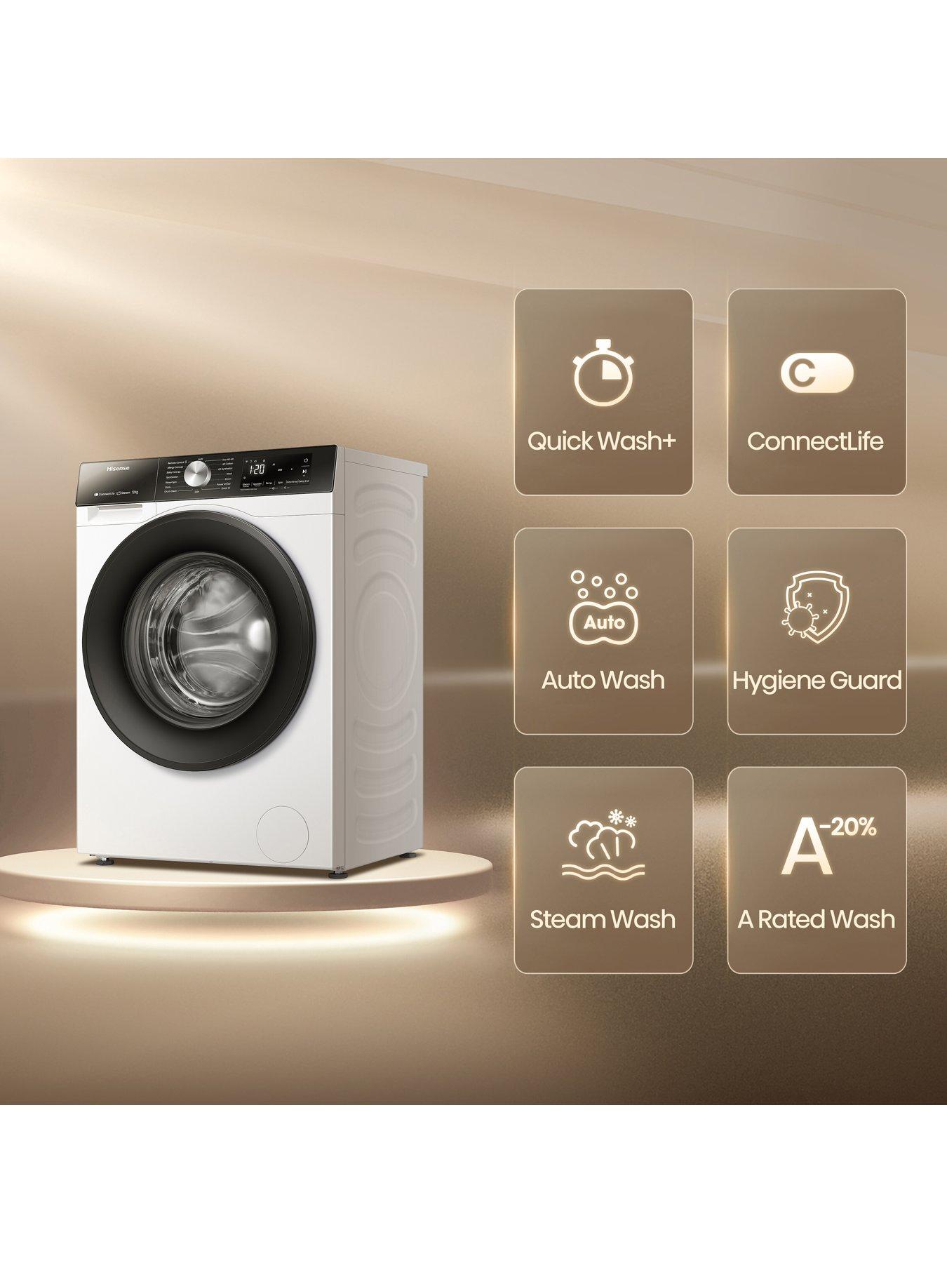  image of hisense-3s-series-wf3s1243bw3nbsp12kg-load-1400-spin-steam-washing-machine-white-a-rated