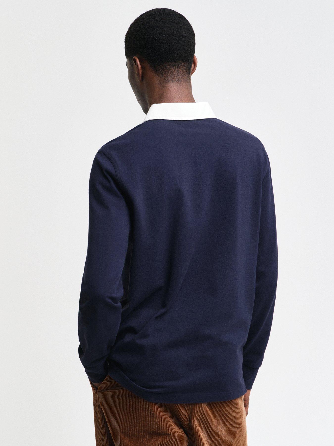  image of gant-reg-shield-pique-rugger-long-sleeve-polo-shirt-navy