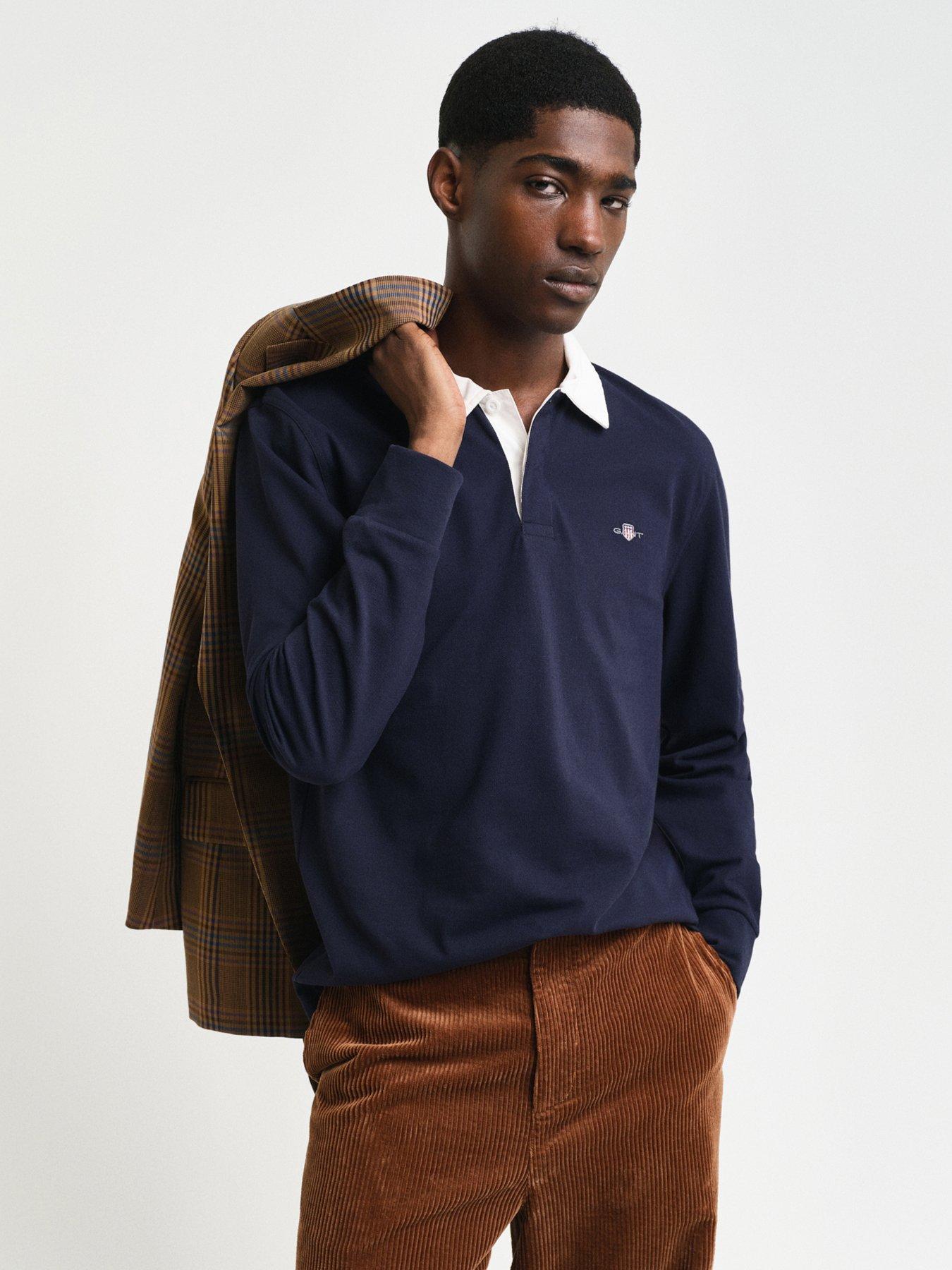  image of gant-reg-shield-pique-rugger-long-sleeve-polo-shirt-navy