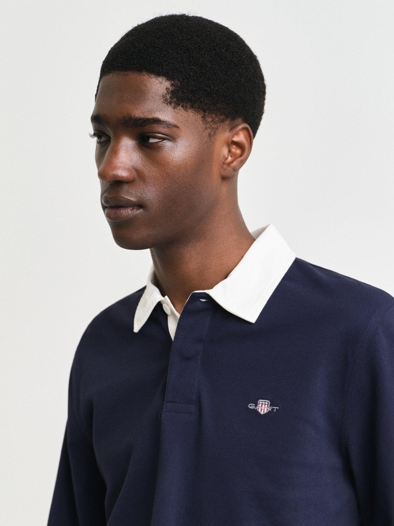  image of gant-reg-shield-pique-rugger-long-sleeve-polo-shirt-navy