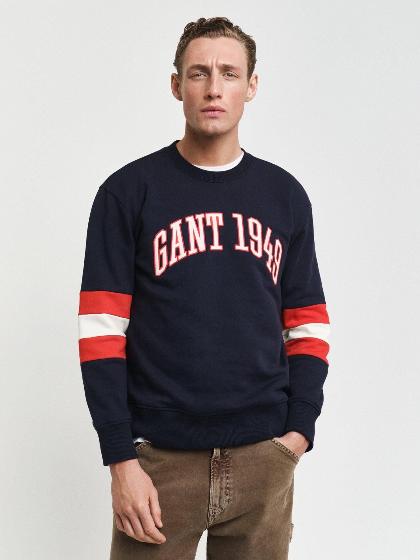undefined Chest Logo Stripe Crew Sweat - Navy