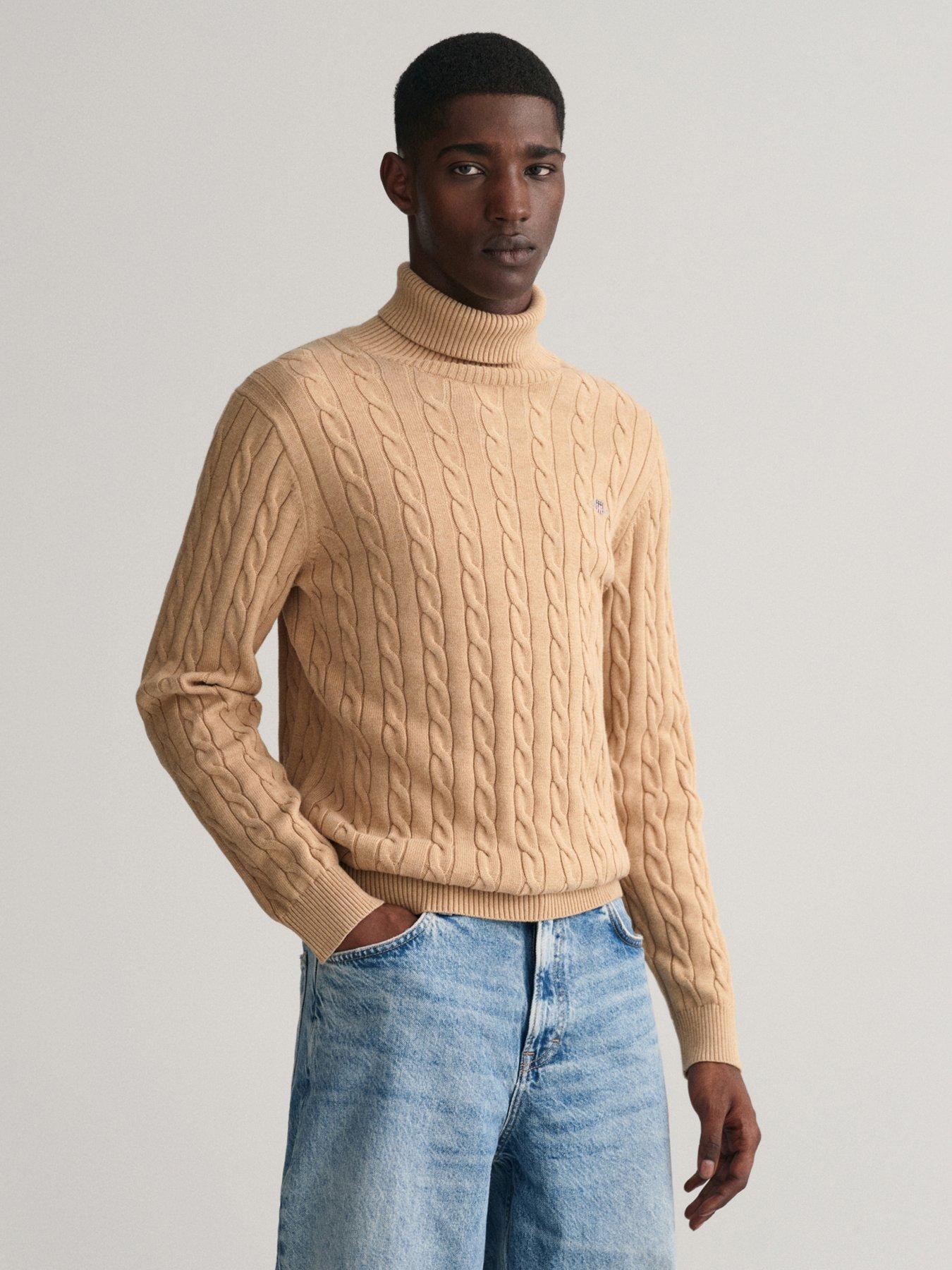 undefined Cotton Cable Turtle Neck Knitted Jumper - Beige