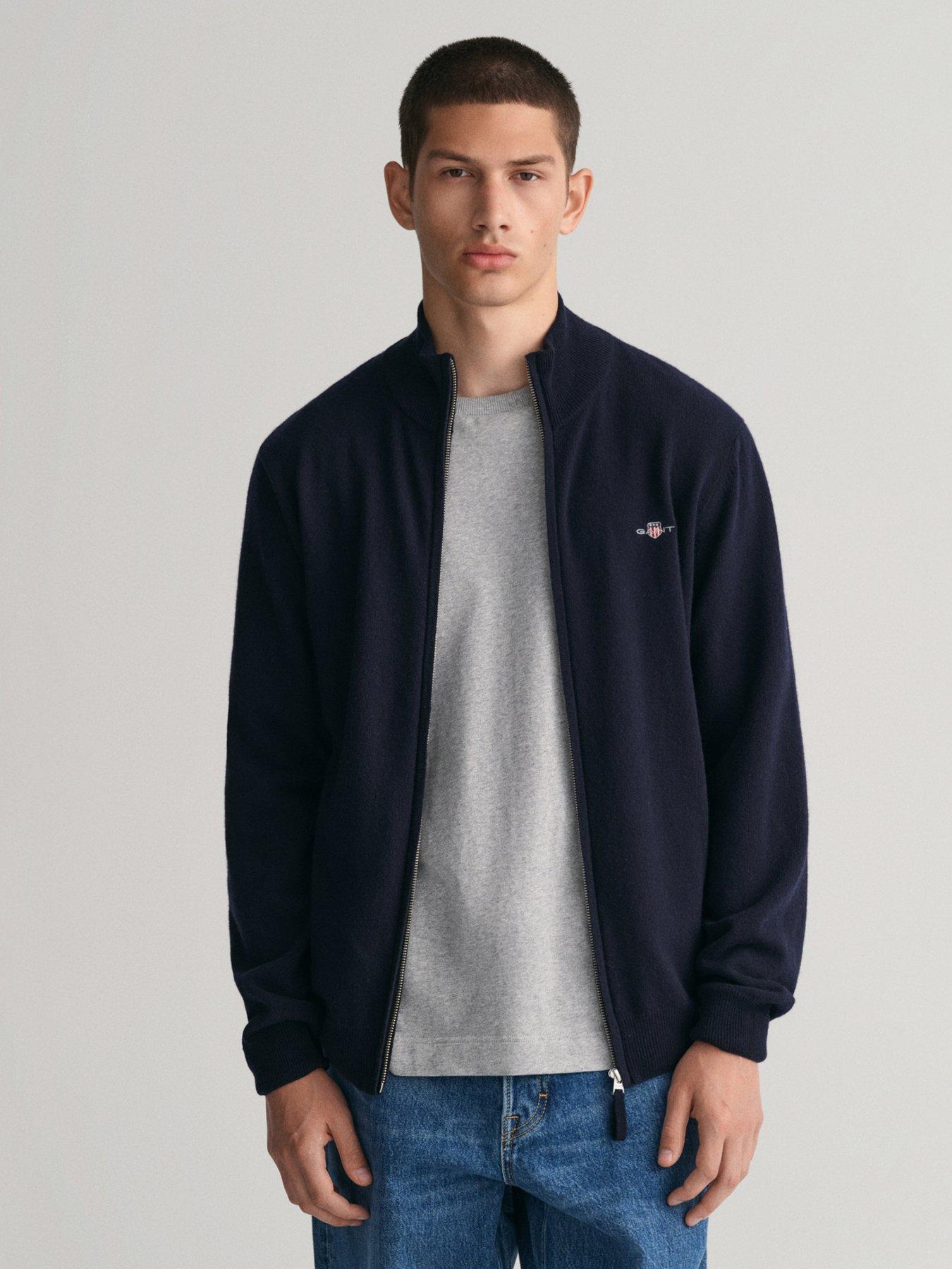 undefined Superfine Lambswool Zip Knitted Cardigan - Navy