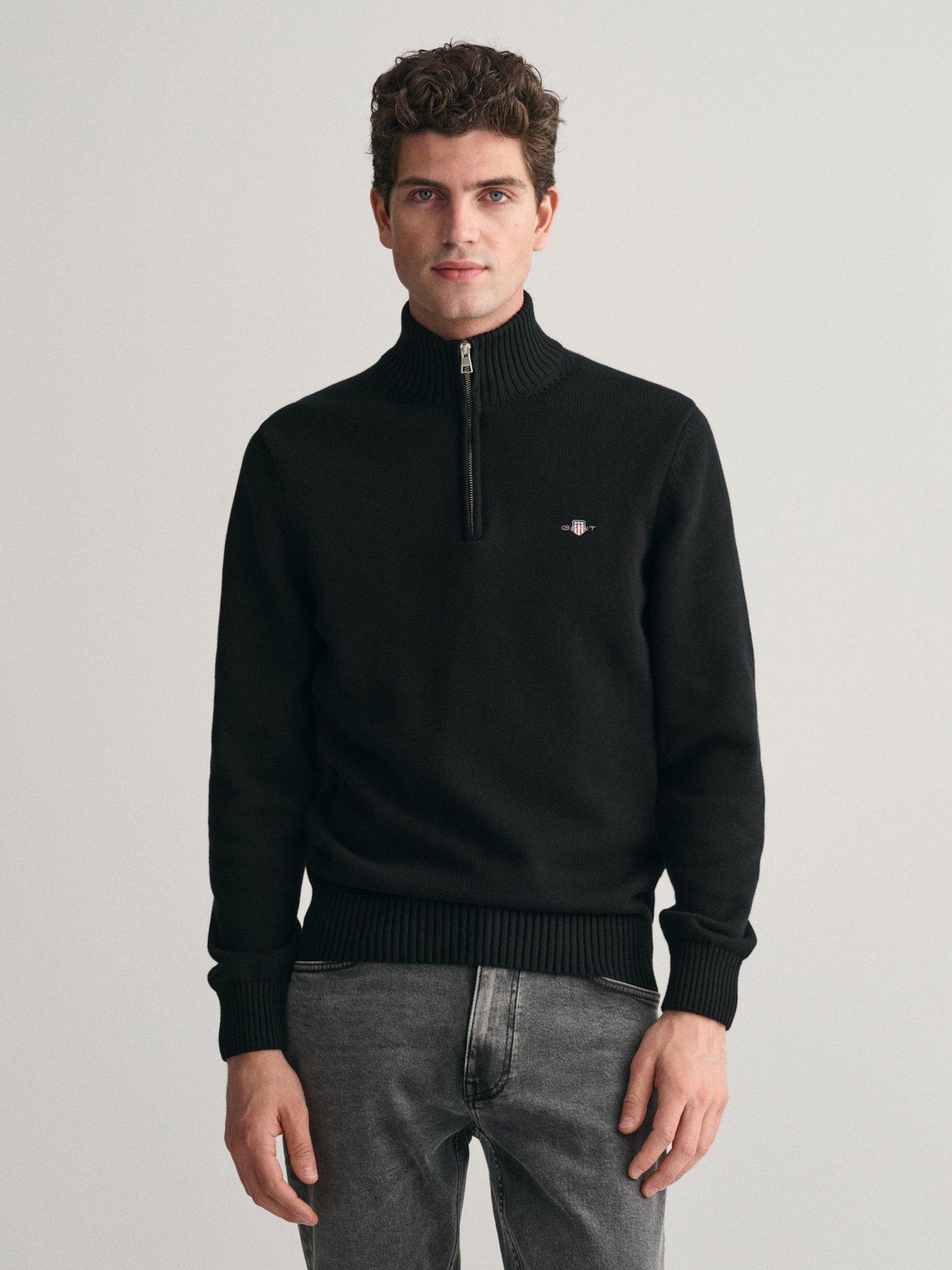 undefined Casual Cotton 1/4 Zip Knitted Jumper - Black